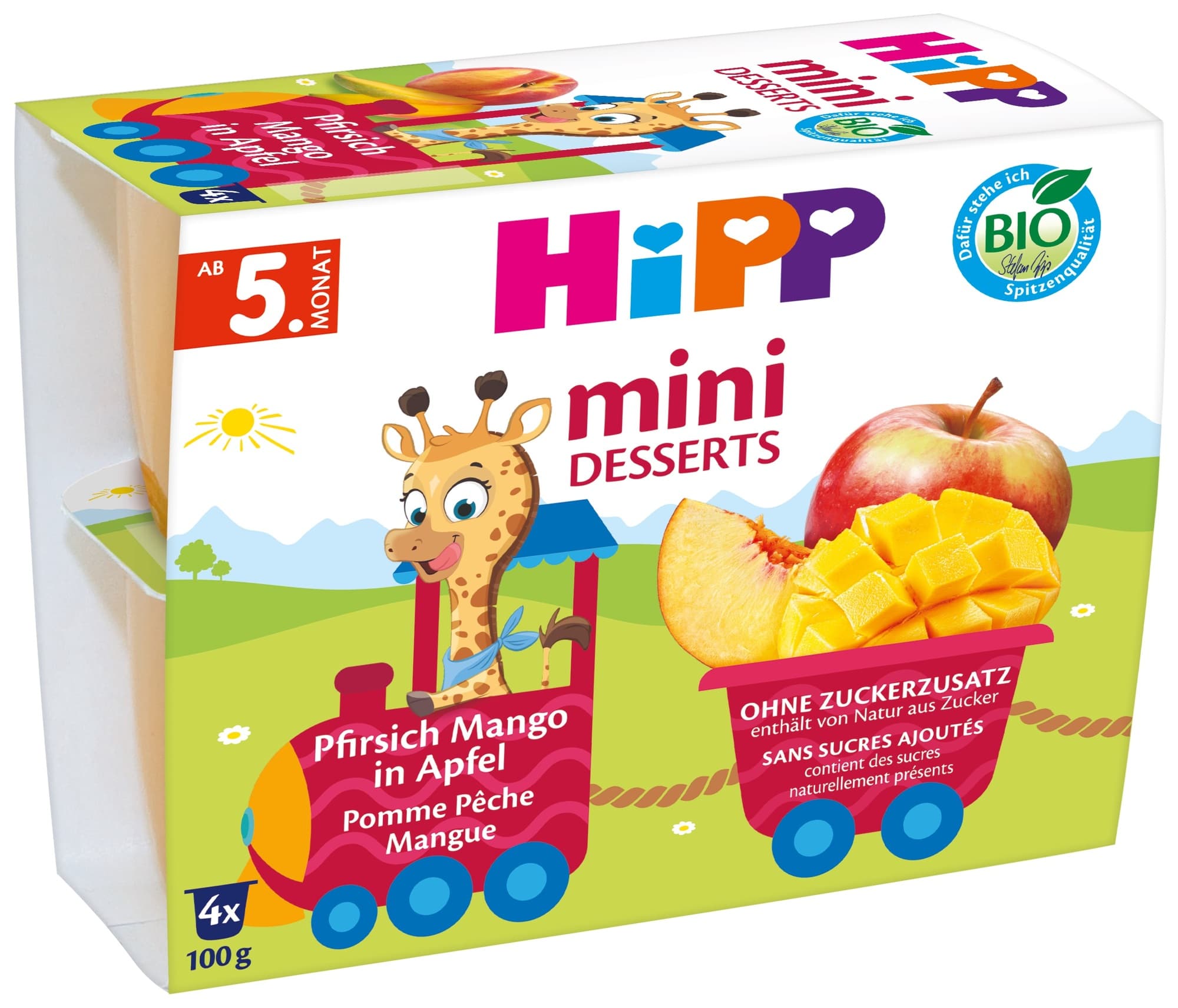 HiPP BIO Ovocný příkrm jablka a broskve (4×100 g)