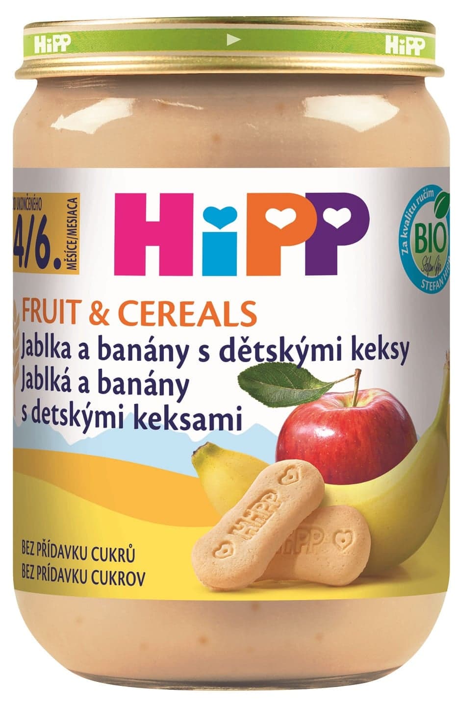 HiPP BIO Ovocná kaše jablka a banány s dětskými keksy
