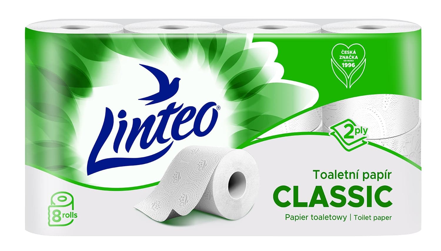 Linteo Toaletní papír bílý 2vrstvý, 8 ks