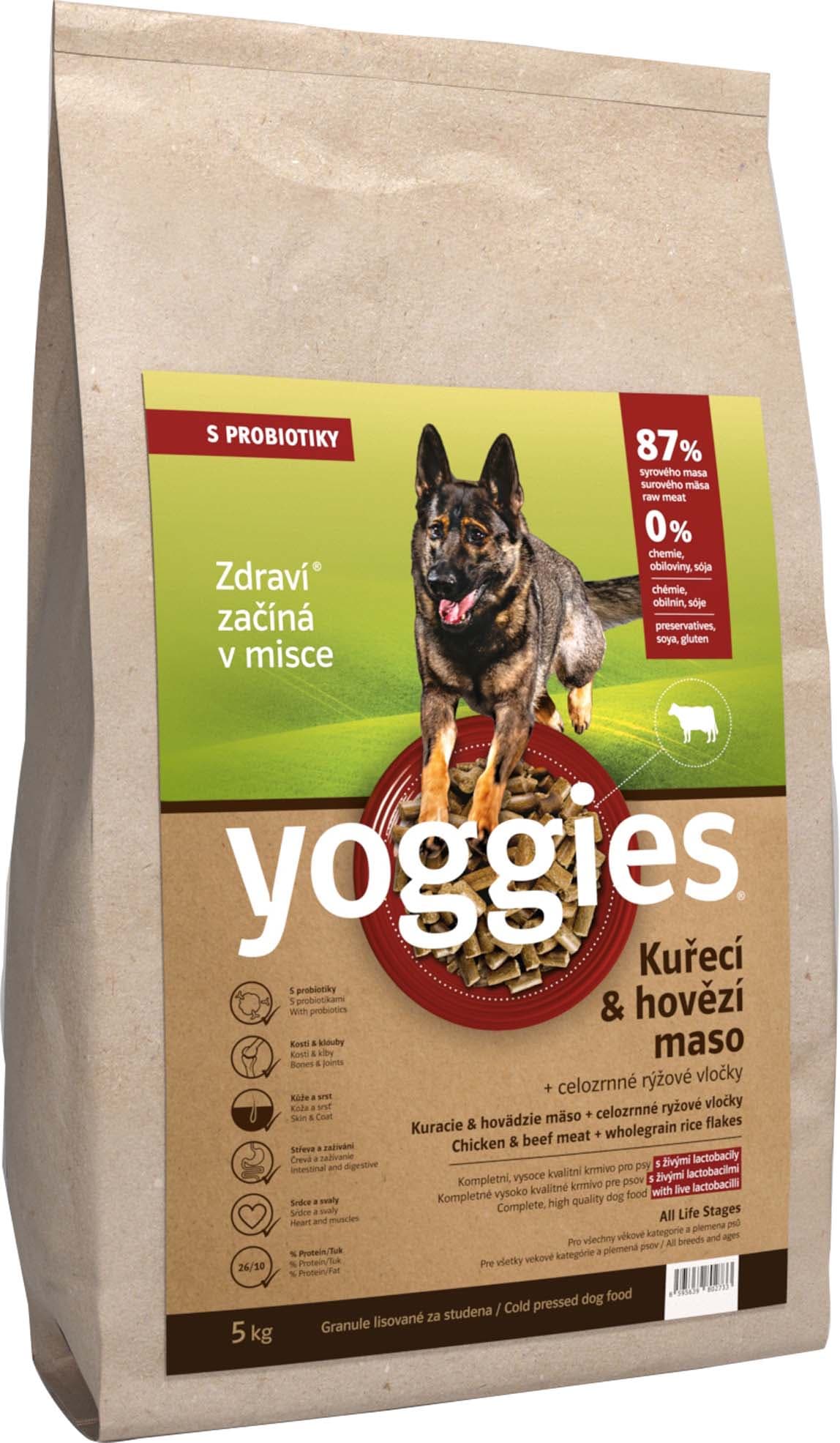 Yoggies Kuřecí a hovězí maso – granule s laktobacily pro psy