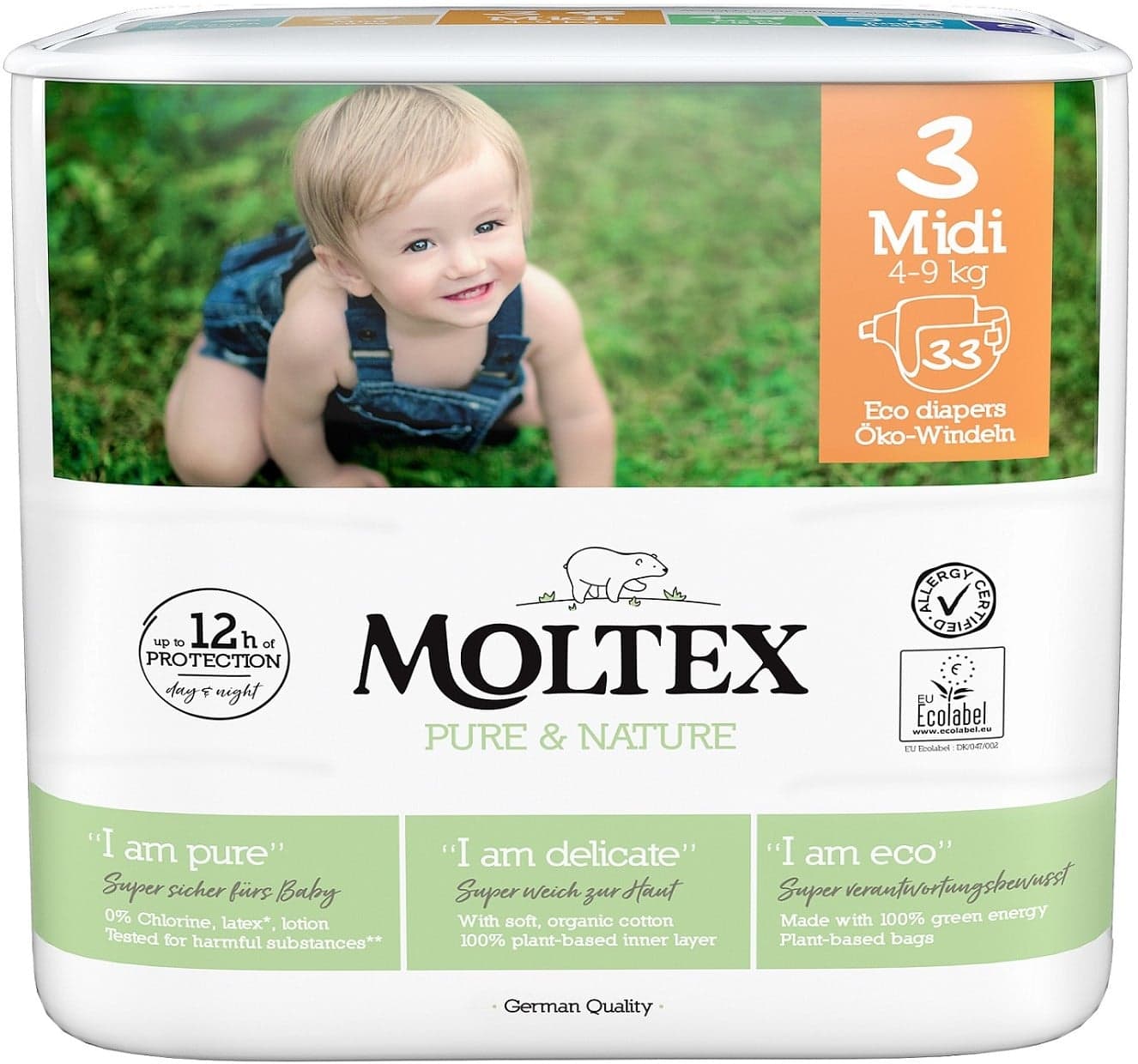 Moltex Pure & Nature EKO Jednorázové dětské plenky midi 4–9 kg (velikost 3)