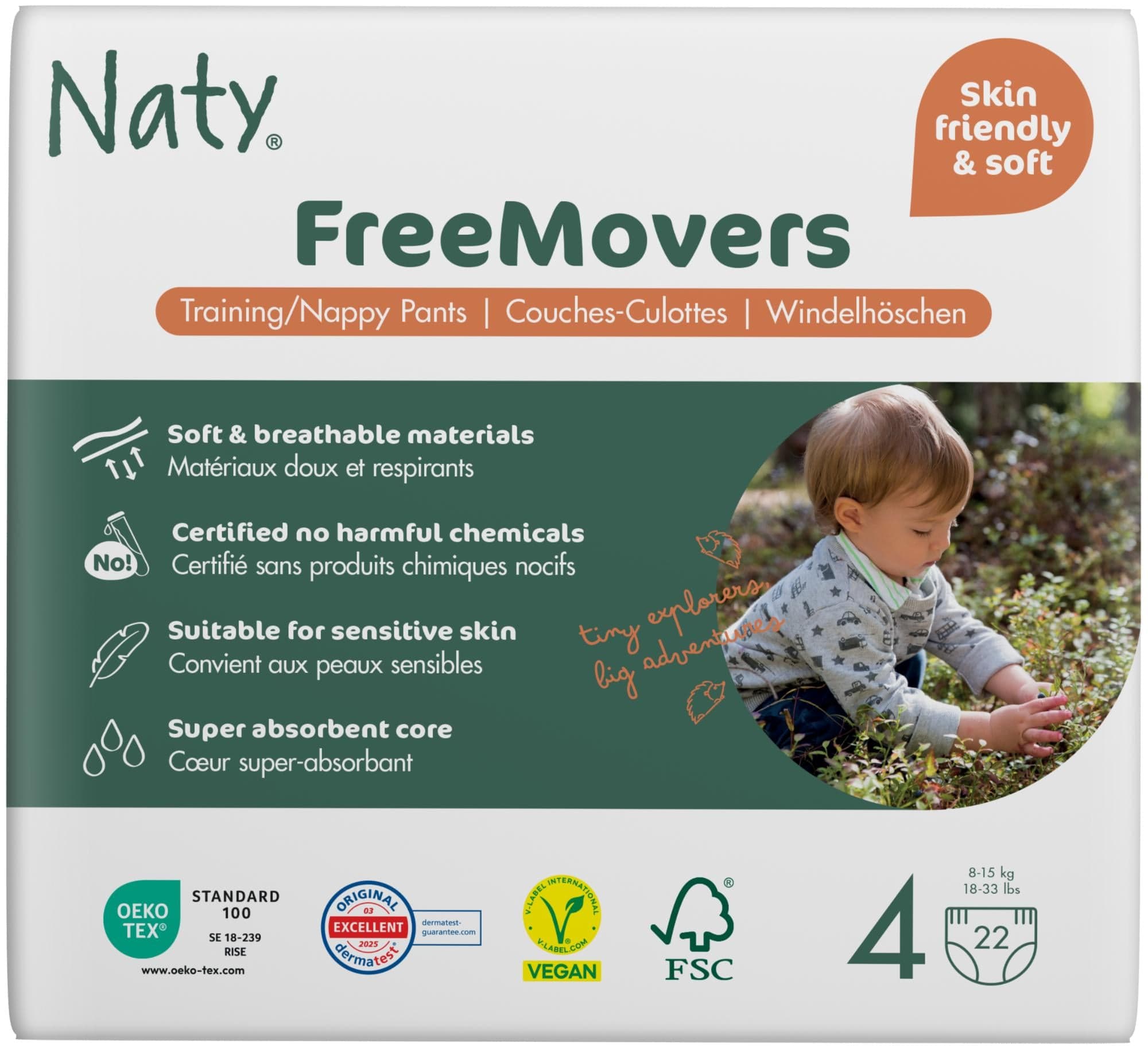 Naty FreeMovers natahovací plenkové kalhotky Maxi (velikost 4) 8–15 kg