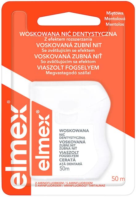 elmex Voskovaná mentolová zubní nit s aminfluoridem a zvětšujícím se efektem 50m