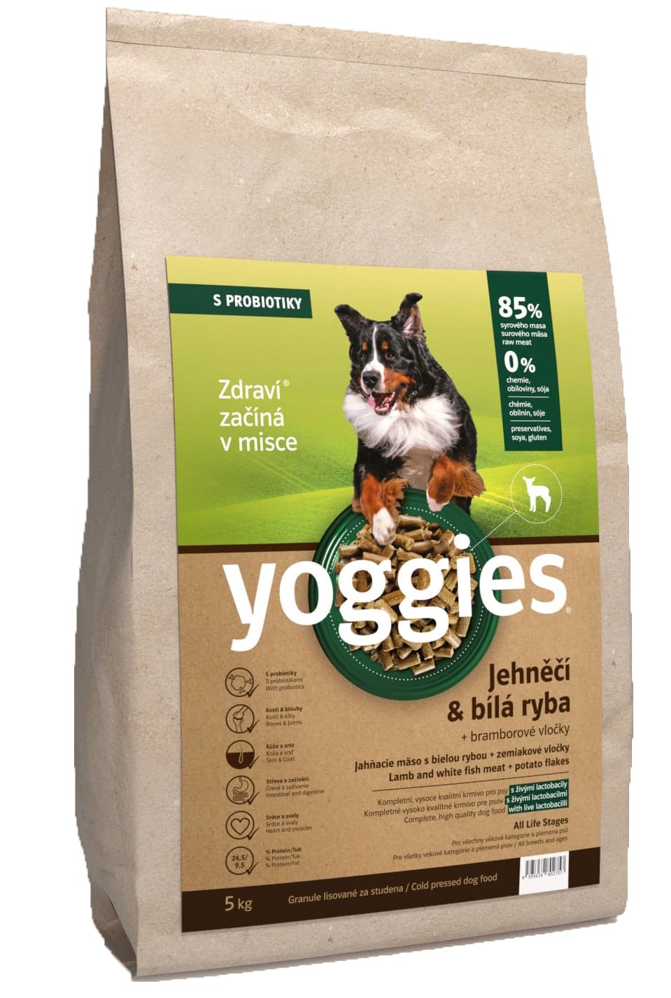 Yoggies Jehněčí a bílá ryba – granule s laktobacily pro psy