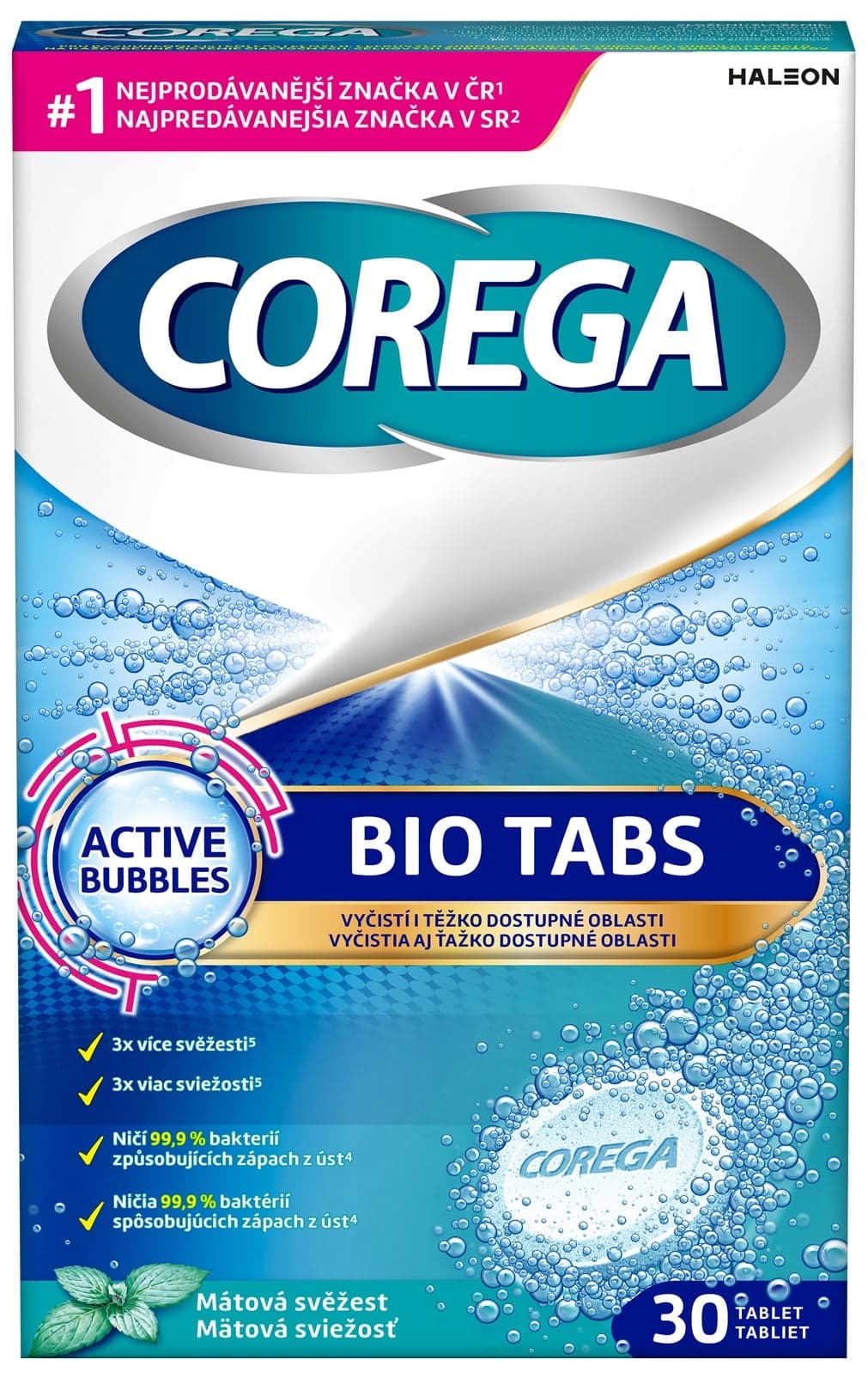 Corega BIO Tabs čistící tablety na zubní náhrady a rovnátka
