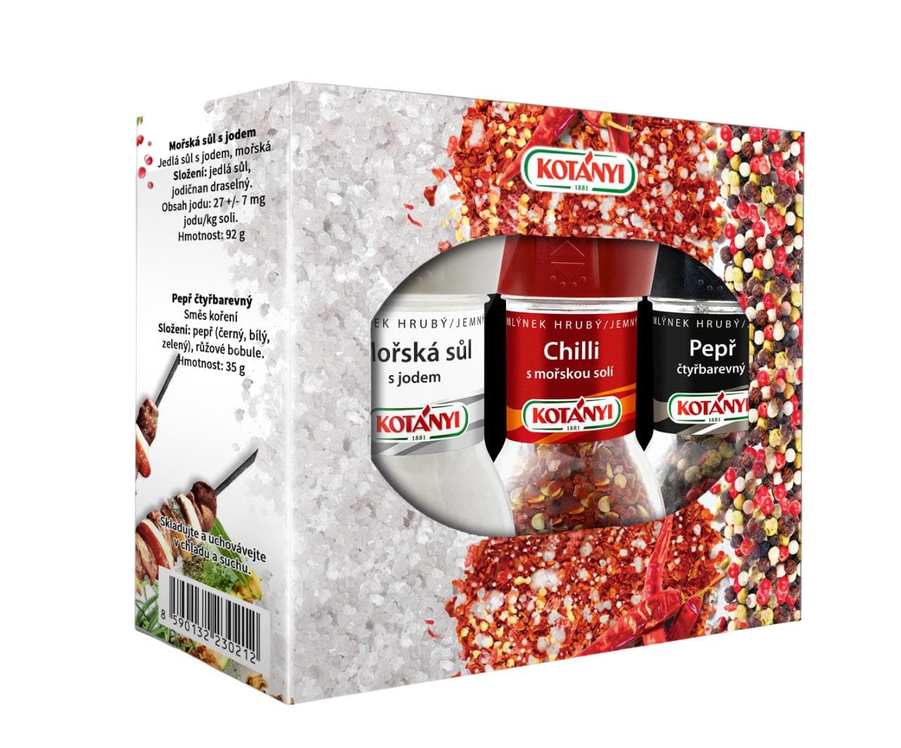 Kotányi Krabička se 3 mlýnky (pepř, sůl, chilli)