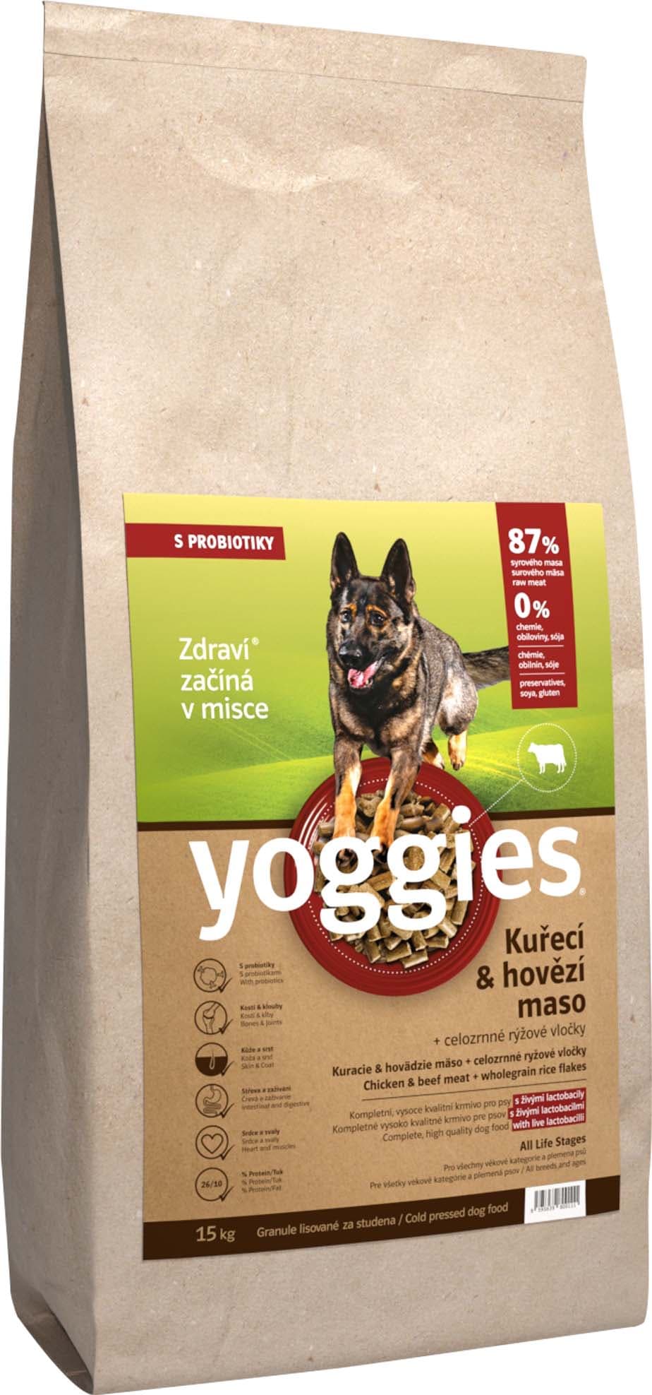 Yoggies Kuřecí a hovězí maso – granule s laktobacily pro psy