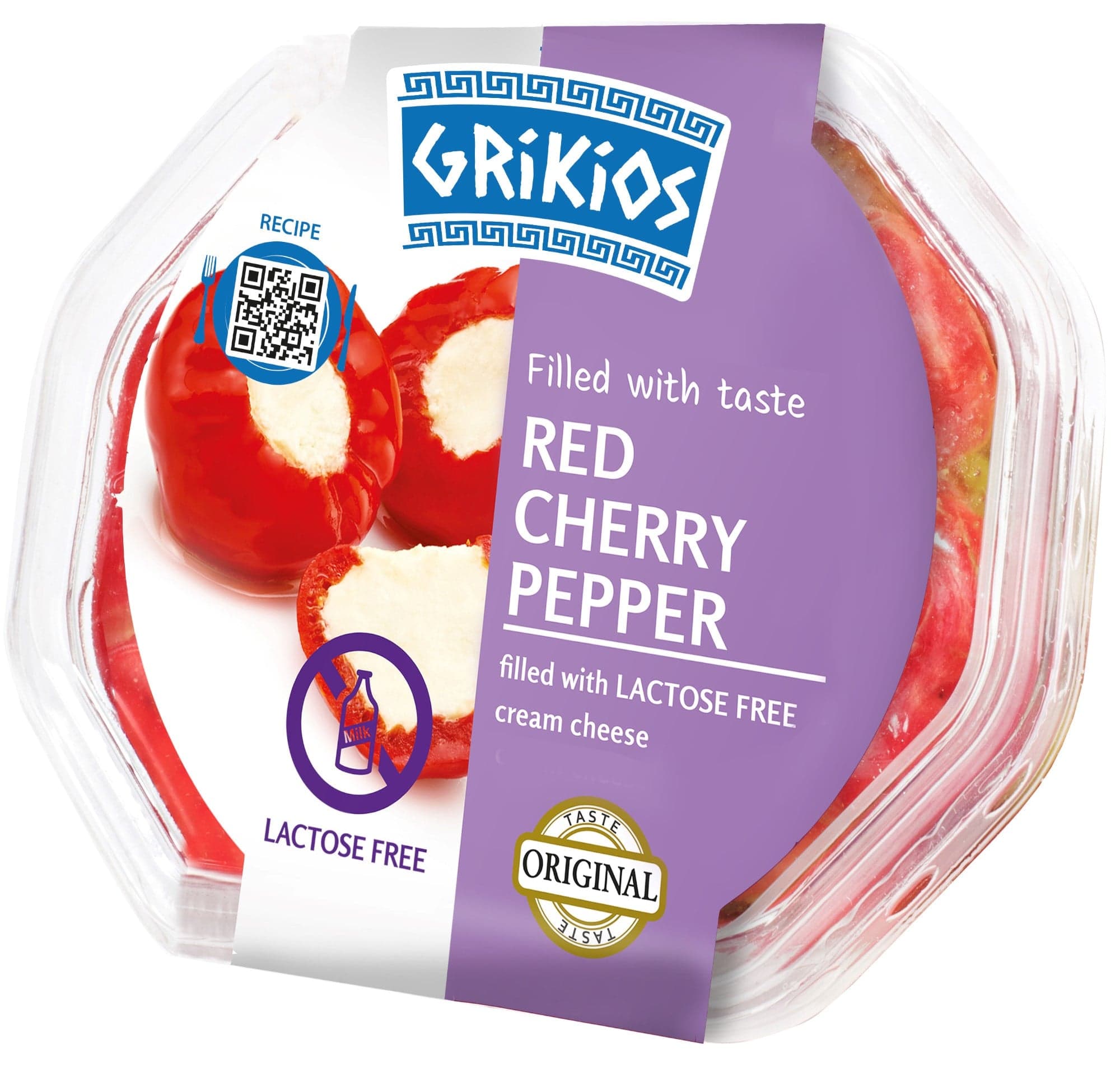 Grikios Červené cherry papriky plněné bezlaktózovým smetanovým sýrem v řepkovém oleji