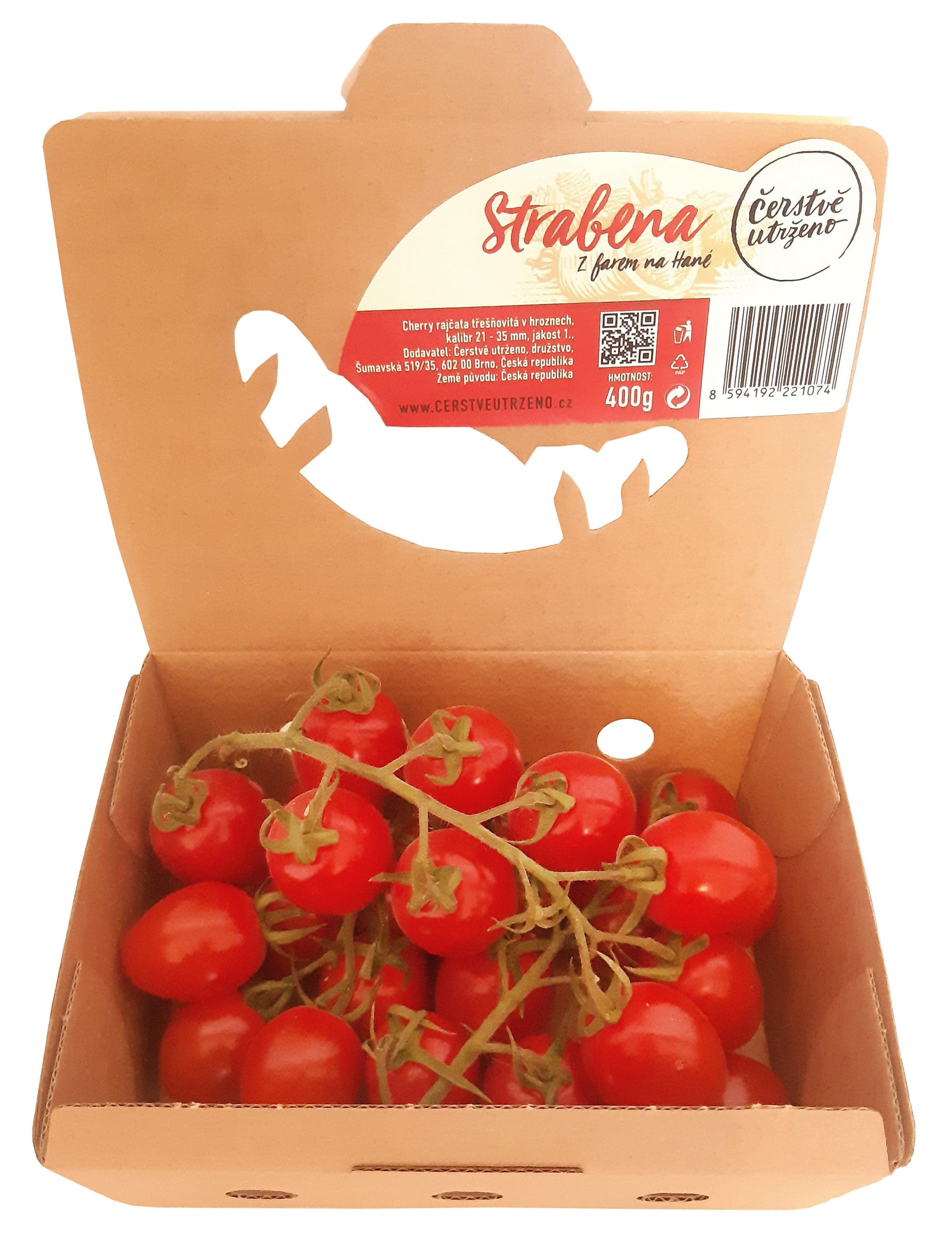 Čerstvě utrženo – Podlouhlá sladká cherry rajčata na větvičce odr. Strabena, vanička