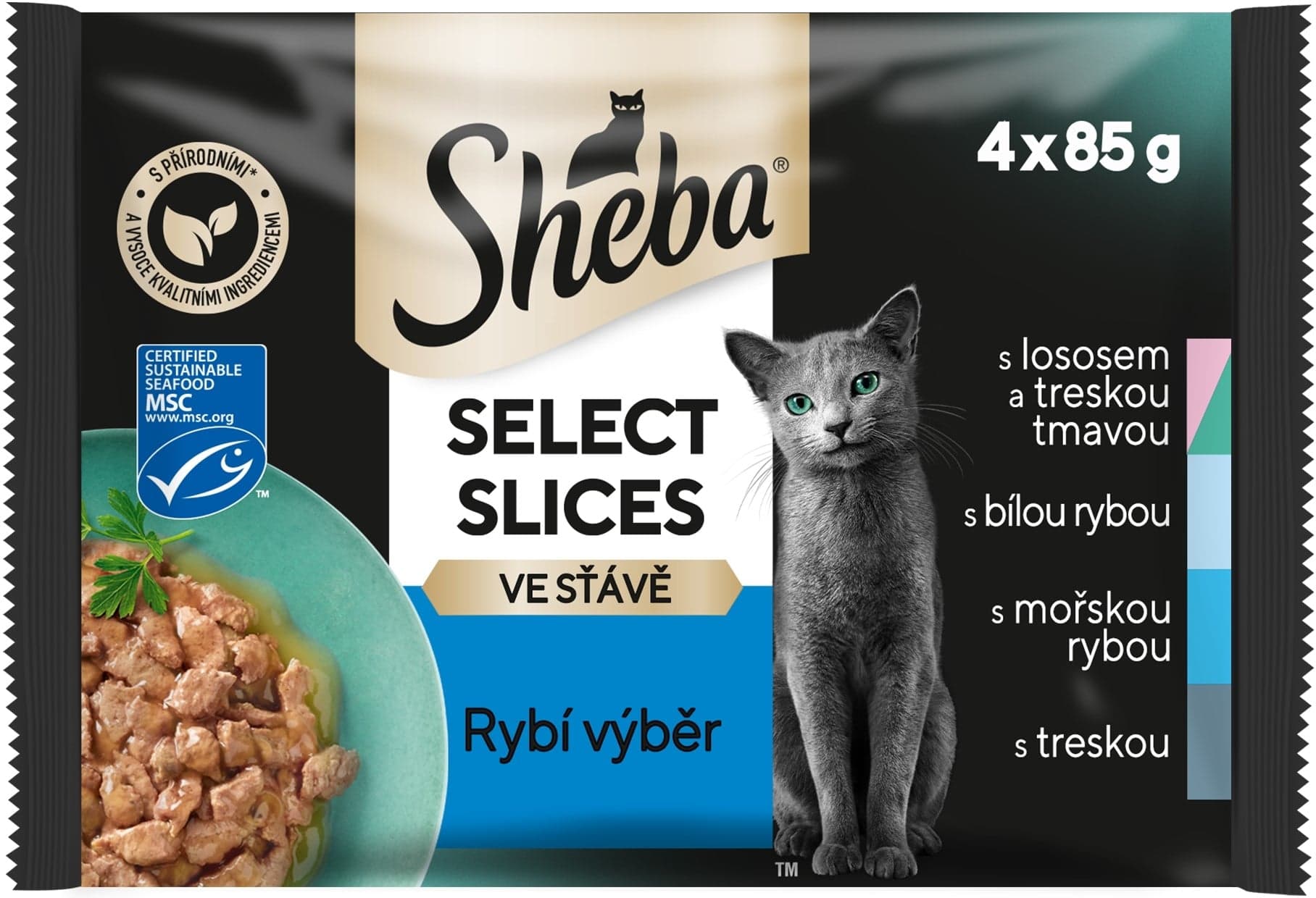 Sheba Select Slices kapsičky pro kočky – rybí výběr ve šťávě 4×85g