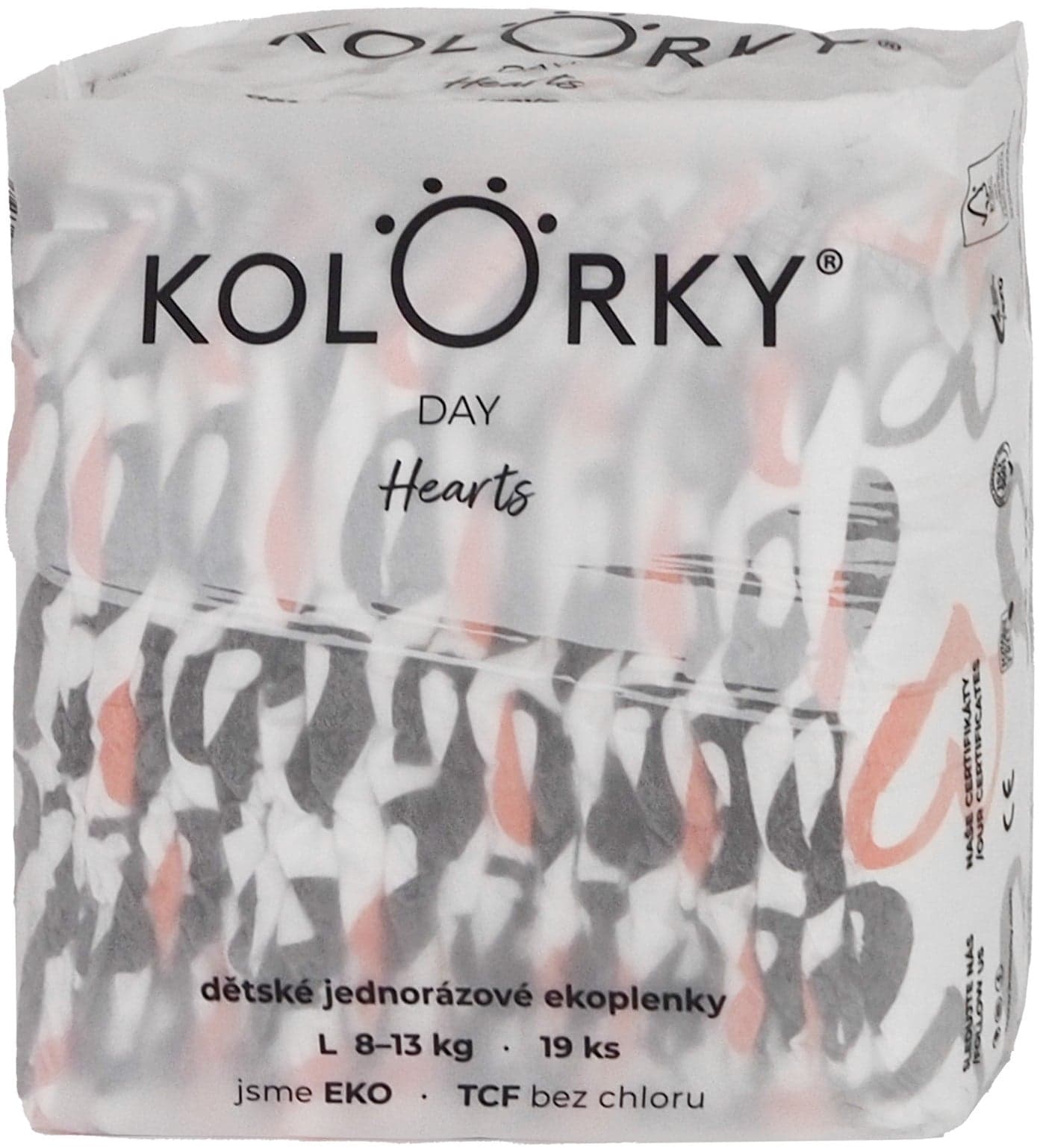 Kolorky EKO Jednorázové plenky day L srdce (8–13 kg) 19 ks