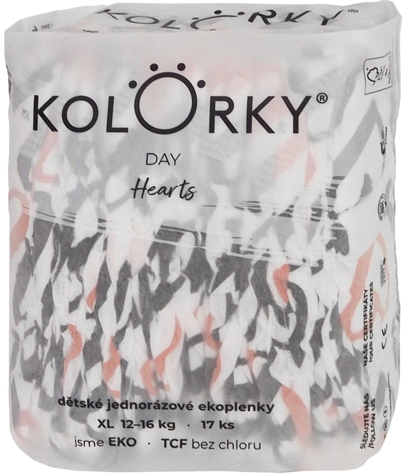 Kolorky EKO Jednorázové plenky day XL srdce  (12–16 kg) 17 ks