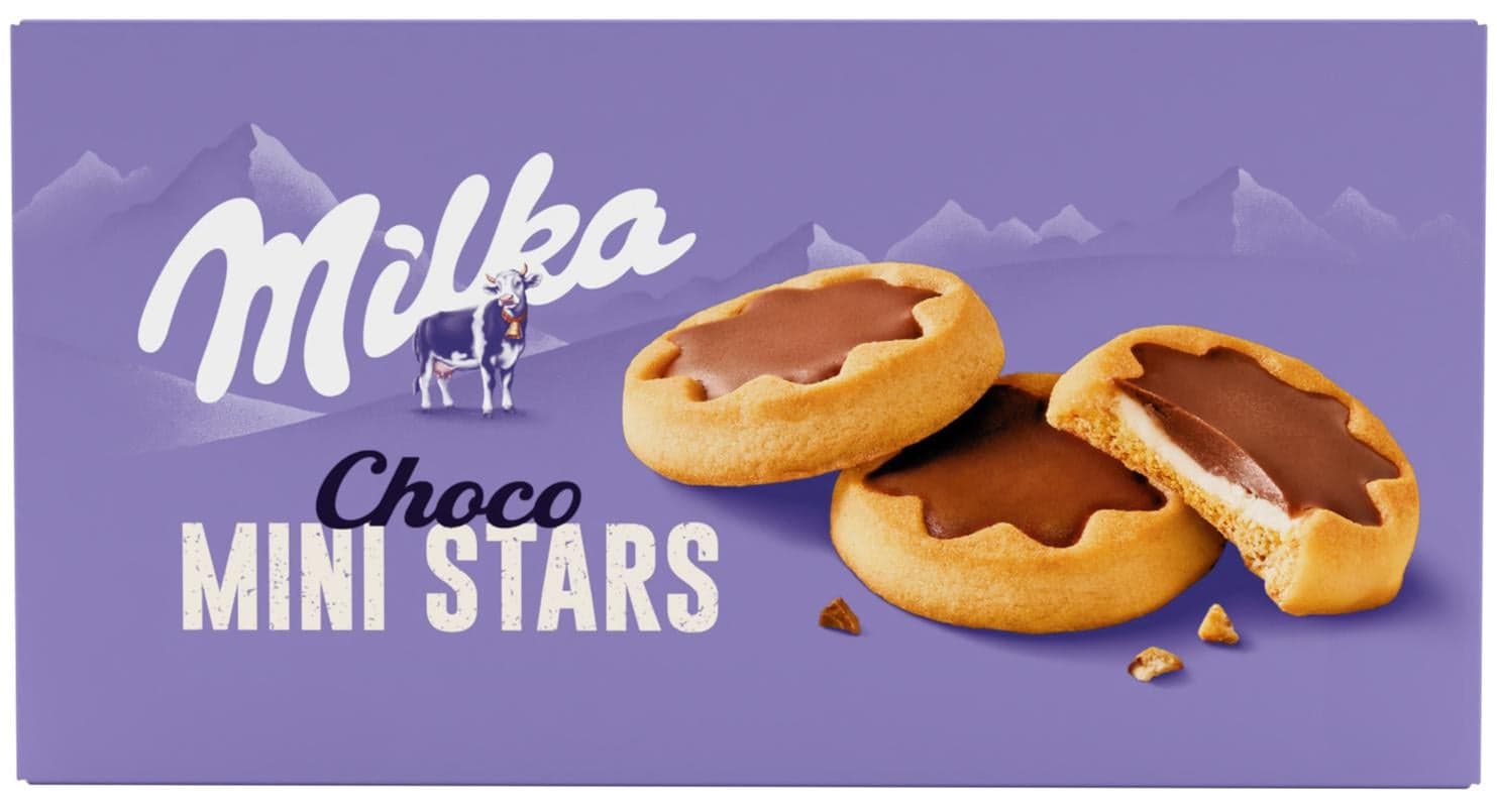 Milka sušenky Choco Mini Stars mléčná náplň a čokoláda