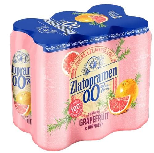 Zlatopramen Radler 0,0% Grapefruit a rozmarýn plech 6×0,5 l plech