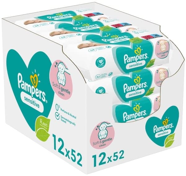 Pampers Sensitive vlhčené ubrousky 12×52 ks