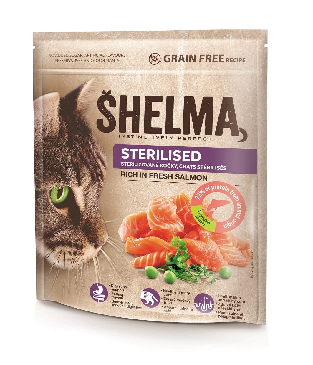 Shelma Bezobilné STERILE granule s čerstvým lososem pro dospělé kočky