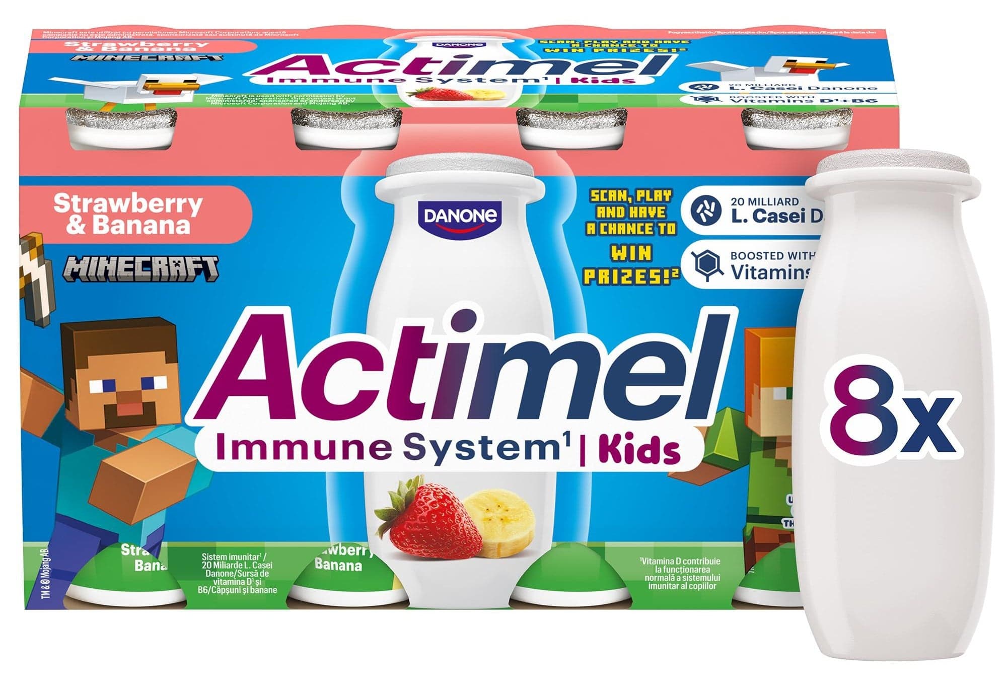 Actimel Kids Probiotický nápoj banán a jahoda 8×100 g