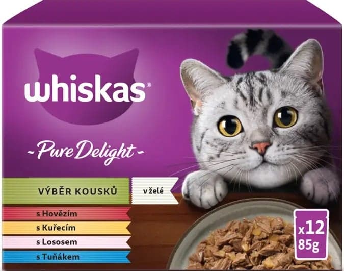 Whiskas Pure Delight výběr kousků v želé pro dospělé kočky (12×85 g)
