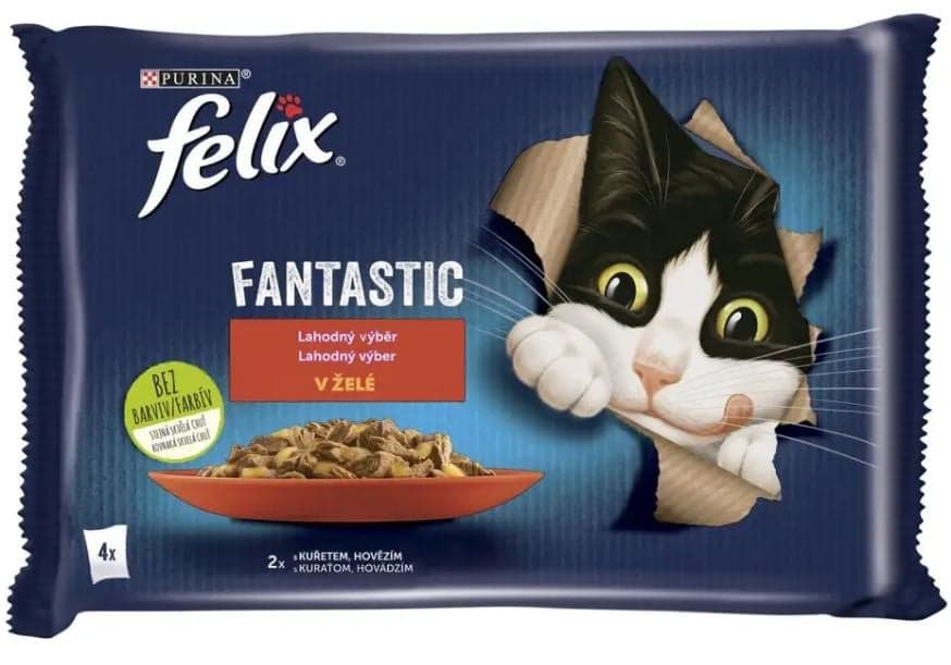 Felix Fantastic kapsičky pro kočky hovězí, kuře v želé 4×85 g