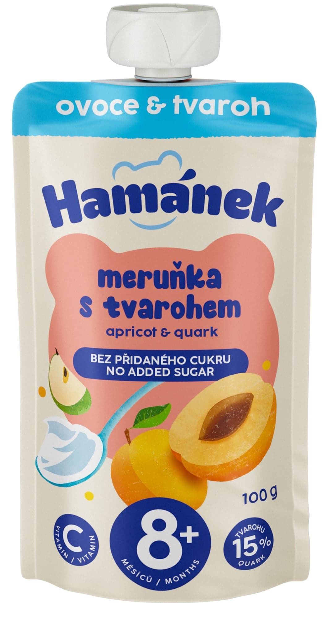 Hamánek Ovocná kapsička meruňka a jablko s tvarohem