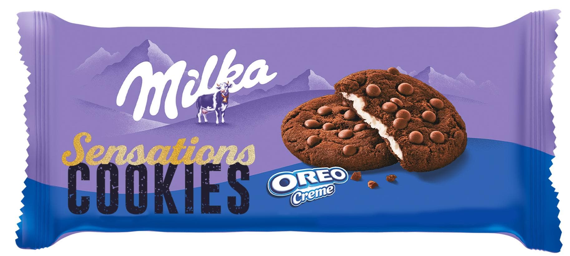 Milka sušenky kakaové Cookie Sensations s náplní s vanilkovou příchutí