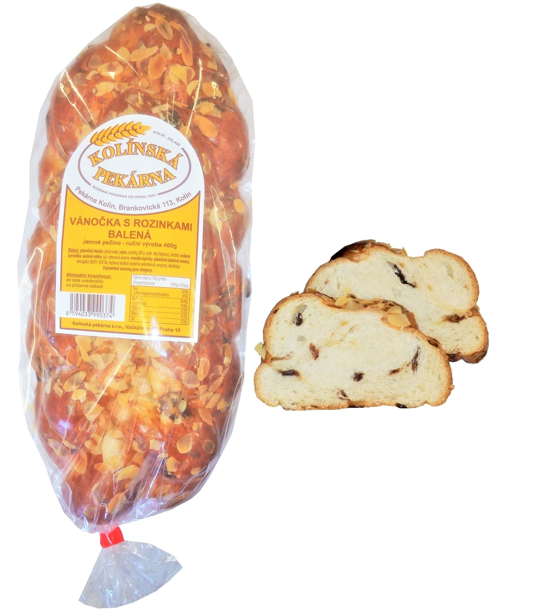 Kolínská pekárna Vánočka s rozinkami balená