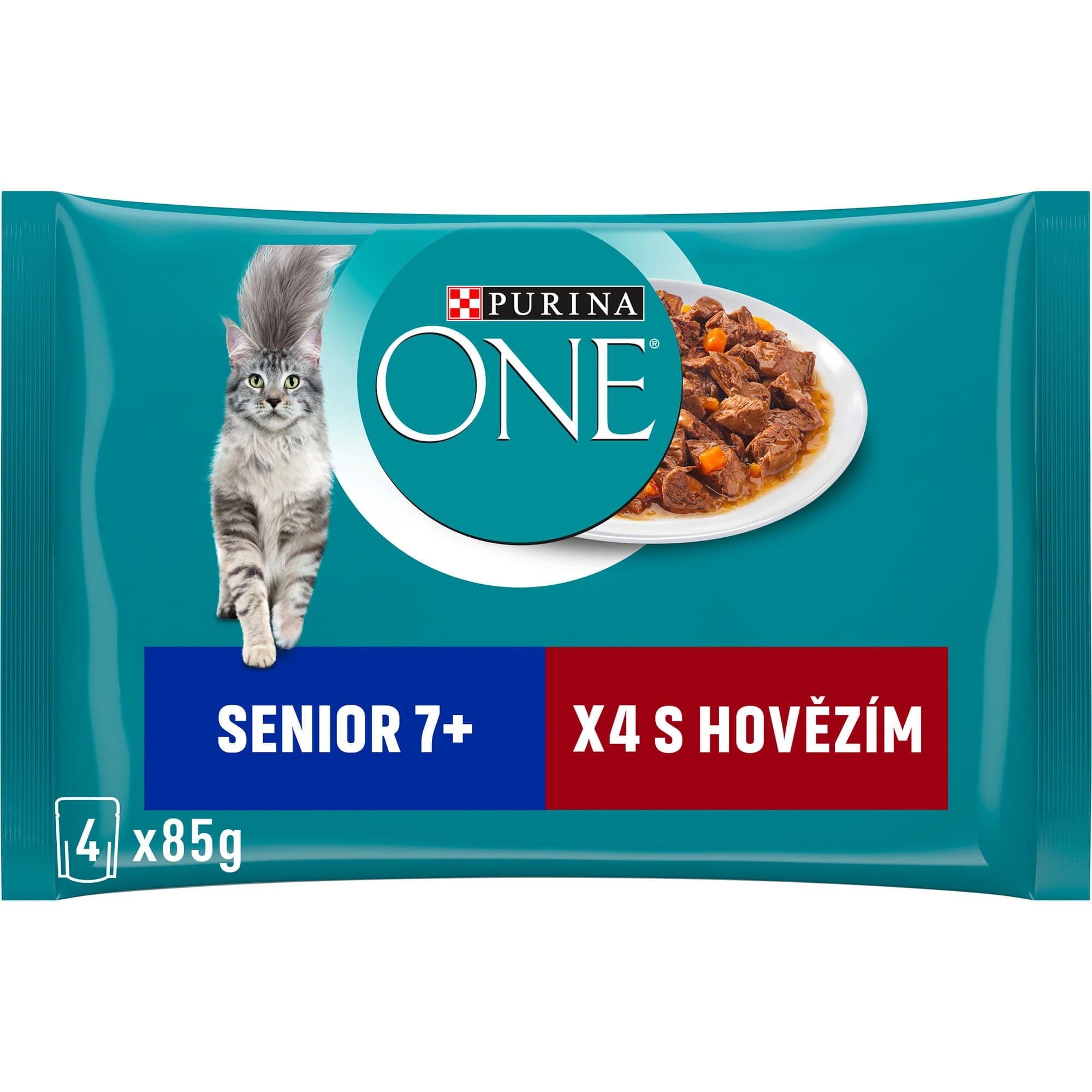 Purina ONE Senior kapsičky pro kočky hovězí 4×85 g