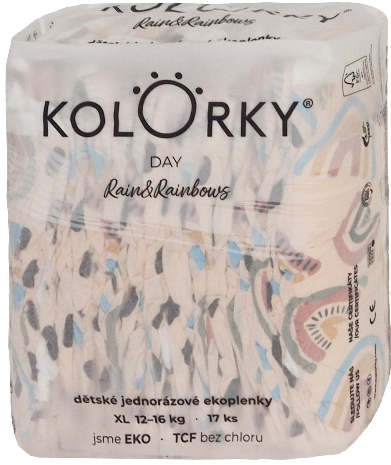 Kolorky EKO Jednorázové plenky day XL déšť a duhy (12–16 kg) 17 ks