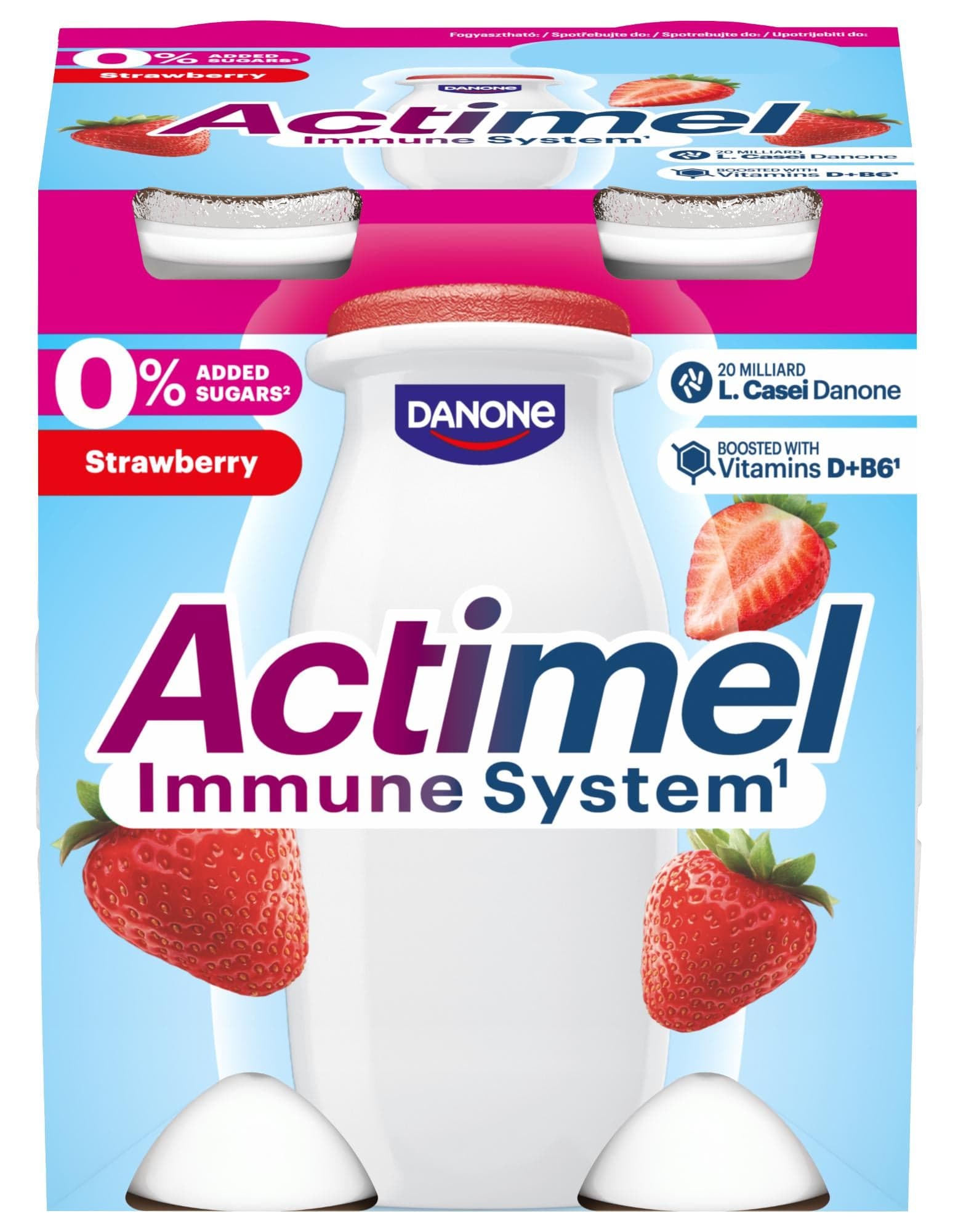 Actimel Probiotický nápoj bez přidaného cukru jahoda 4×100 g