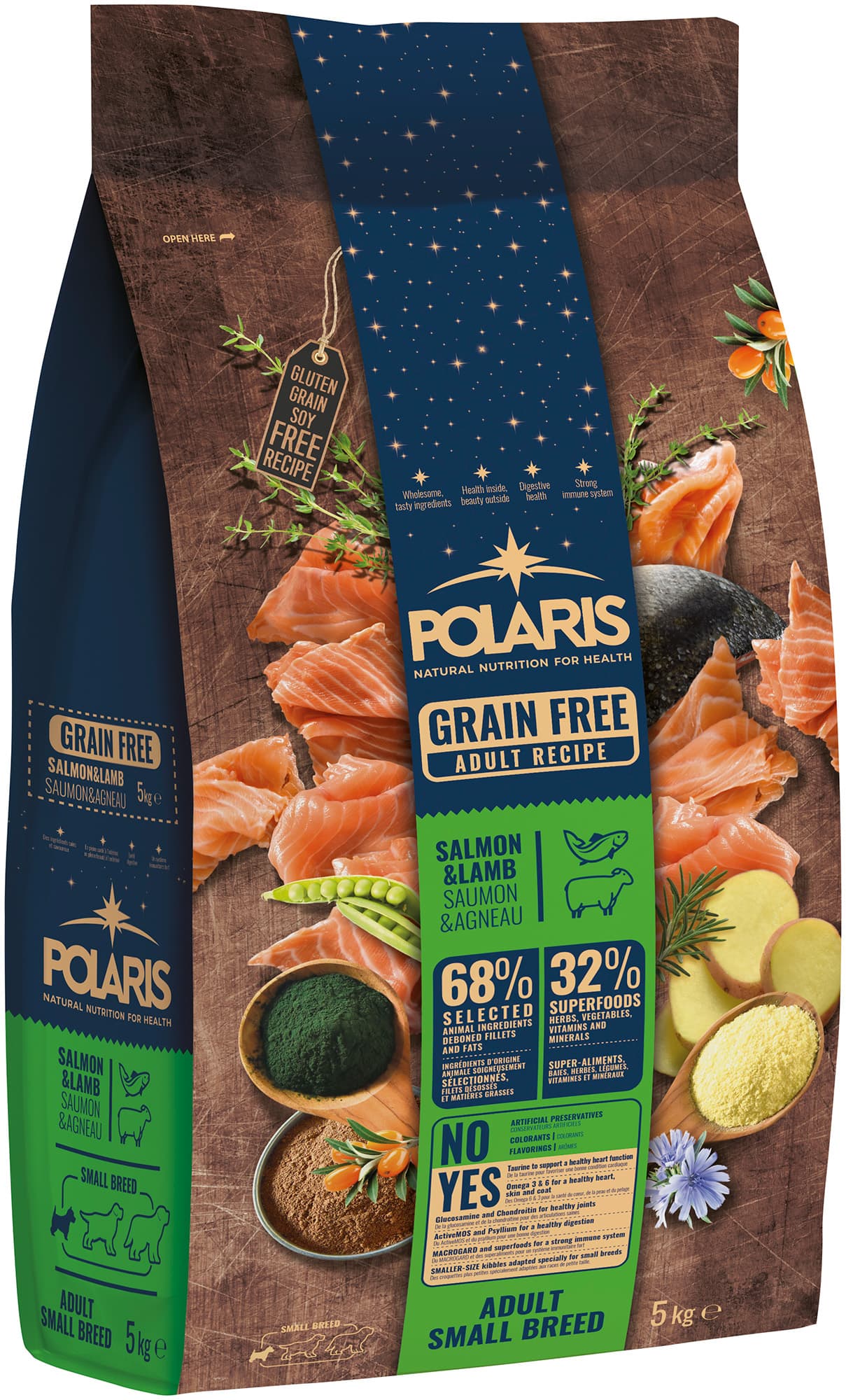 Polaris Adult Small Breed bezobilné granule s čerstvým lososem a jehněčím pro psy
