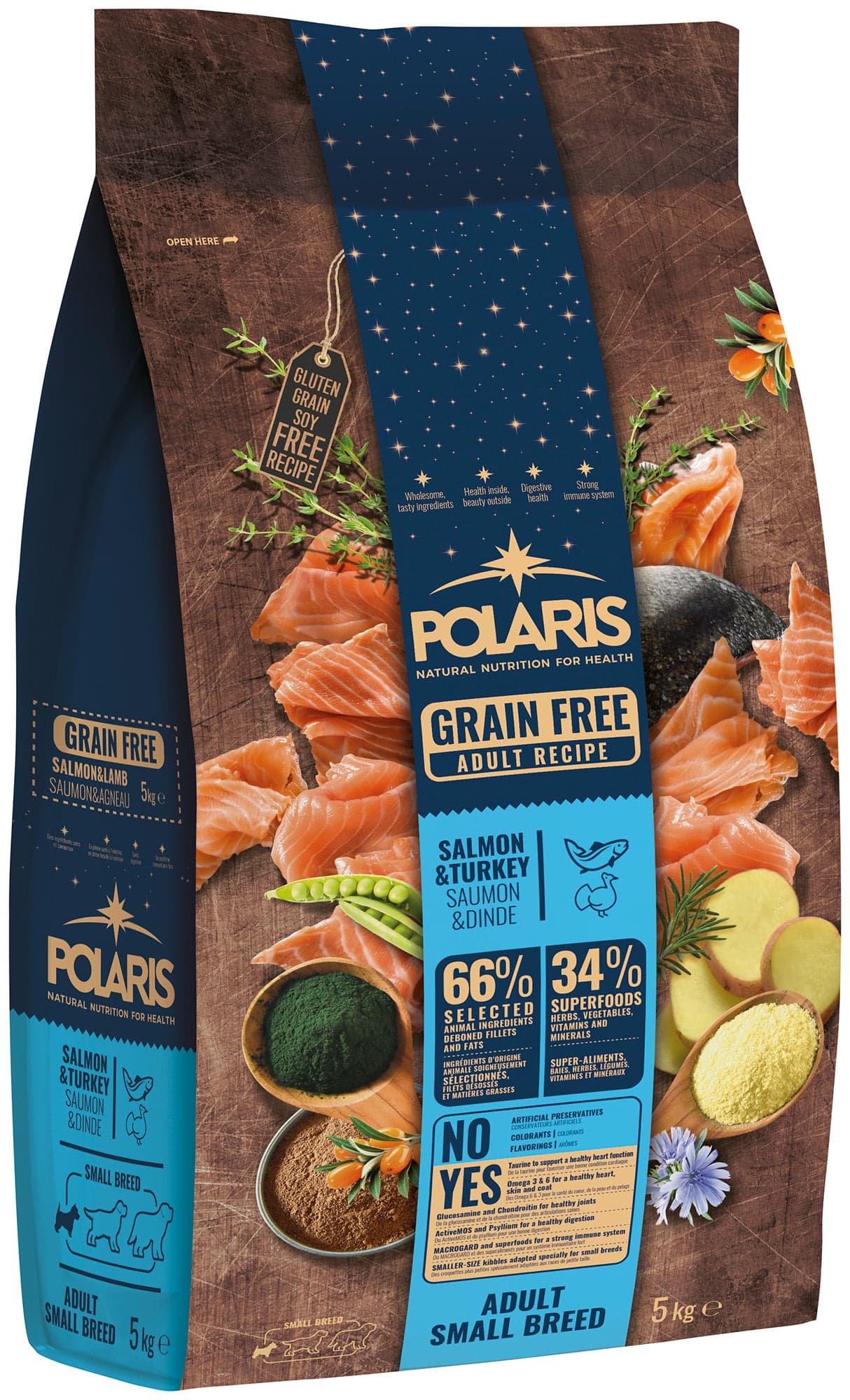 Polaris Adult Small Breed bezobilné granule s čerstvým masem s lososem a krůtím pro psy