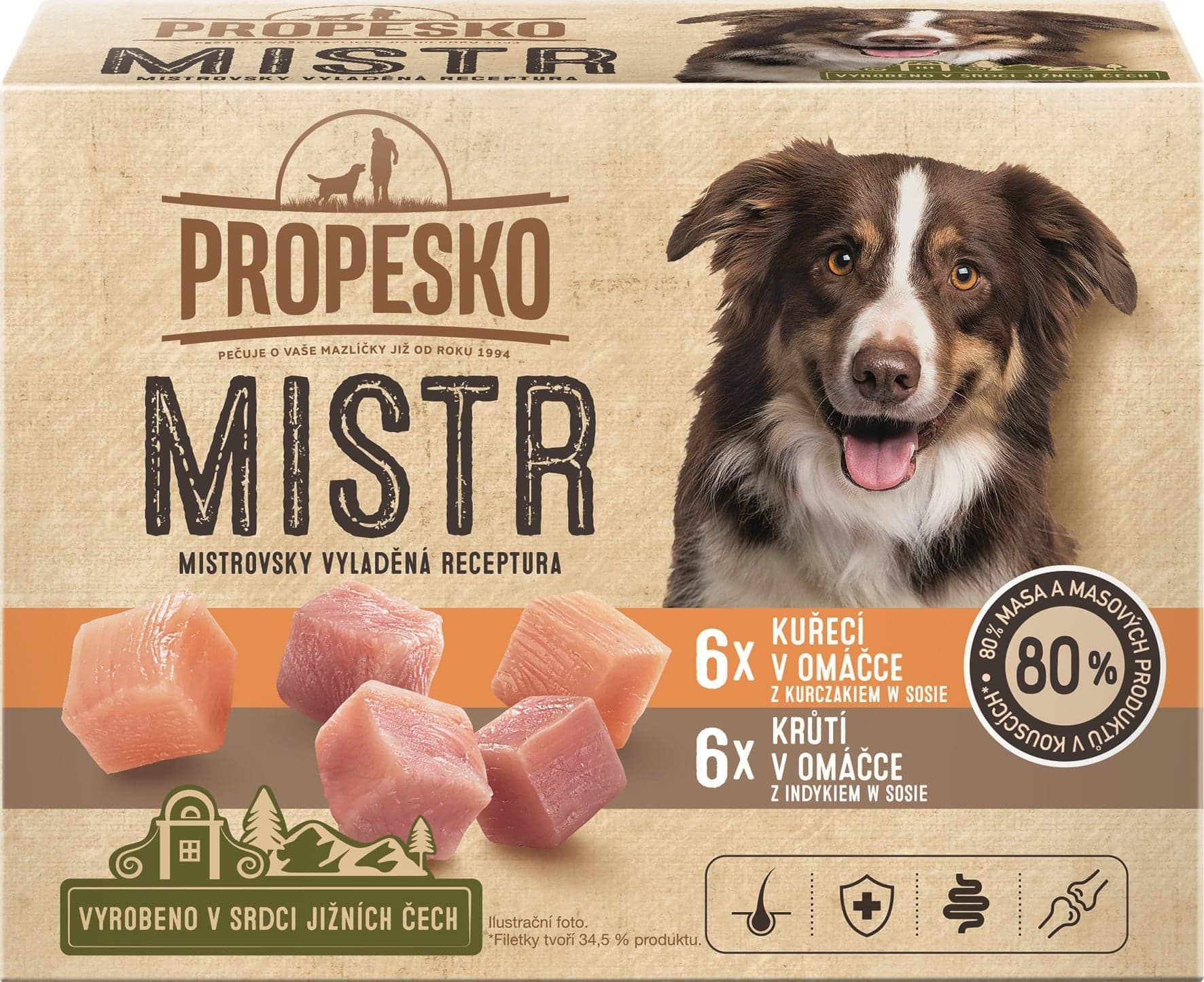 Propesko Mistr Filetky s kuřecím a krůtím v omáčce pro psy (12×85 g)