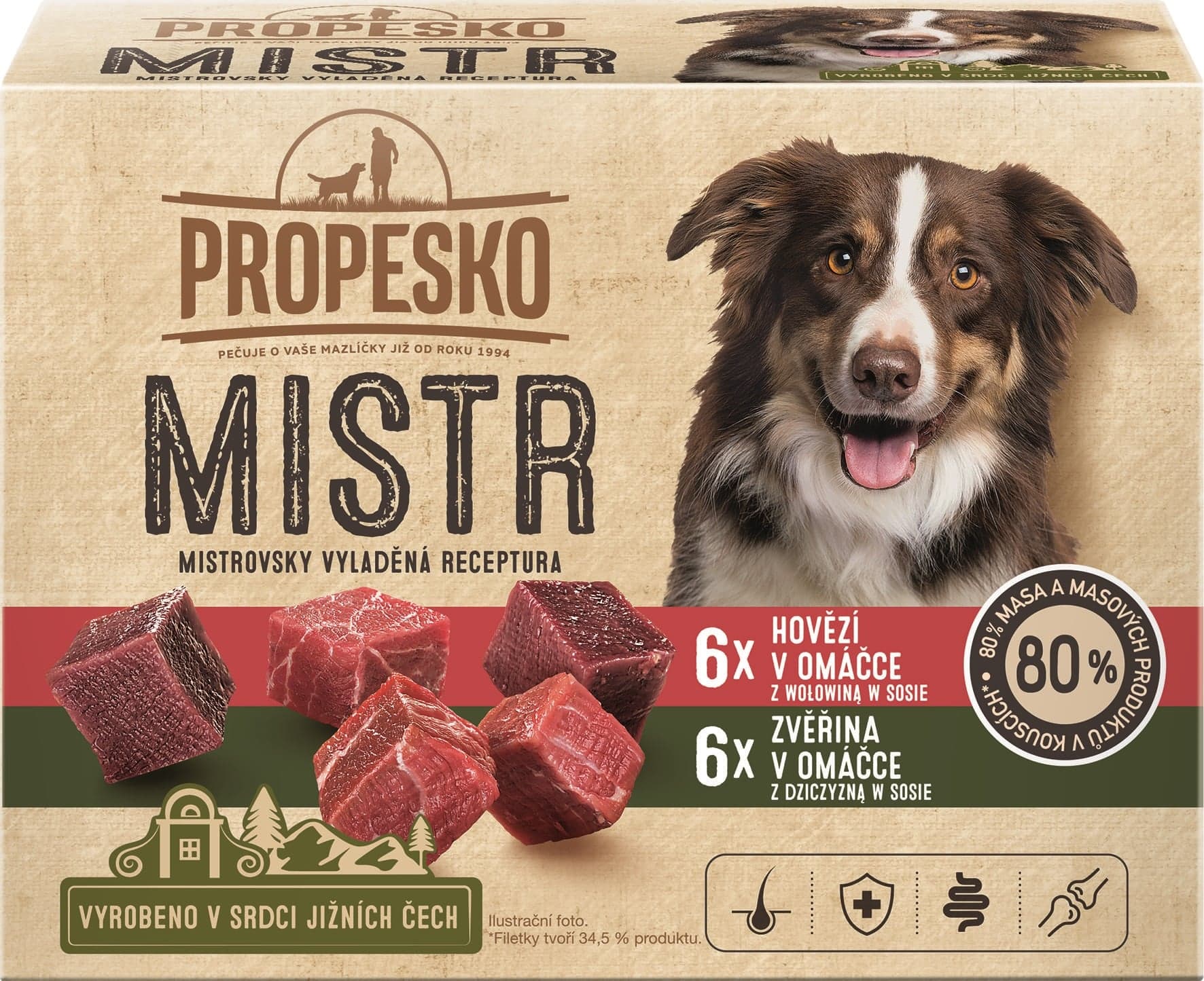 Propesko Mistr Filetky s hovězím a zvěřinou v omáčce pro psy (12×85 g)