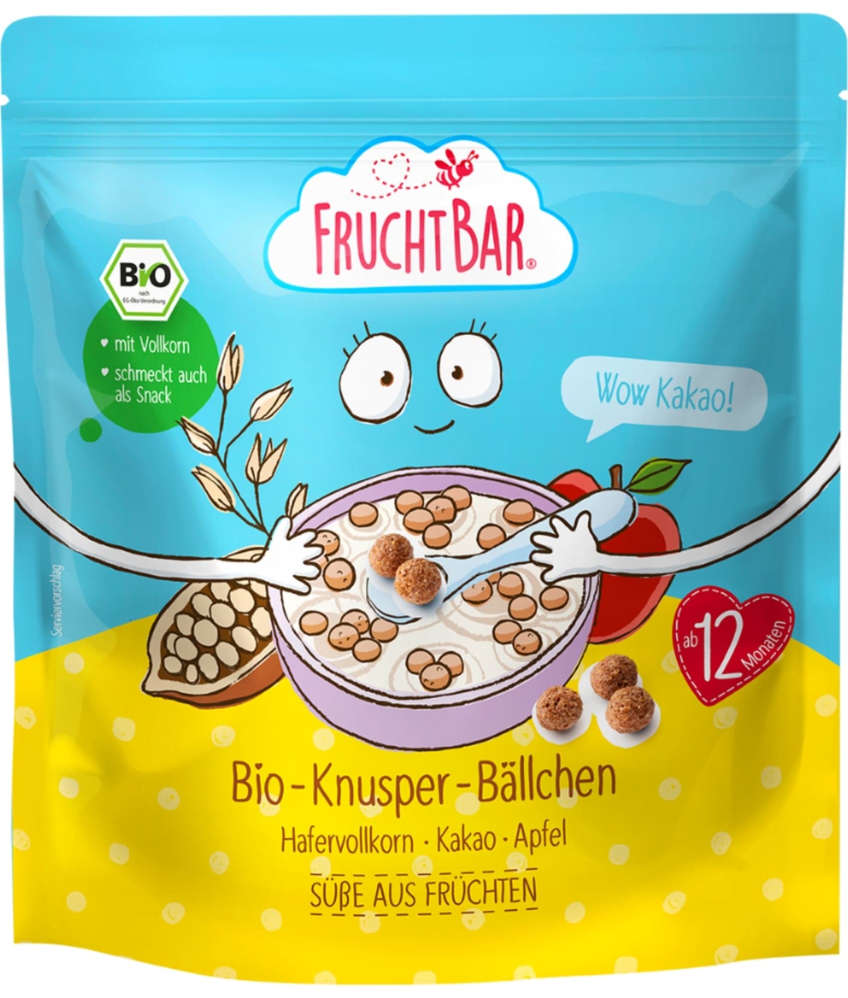 FruchtBar BIO BIO Cereální kuličky s ovesnou moukou, kakaem a jablkem