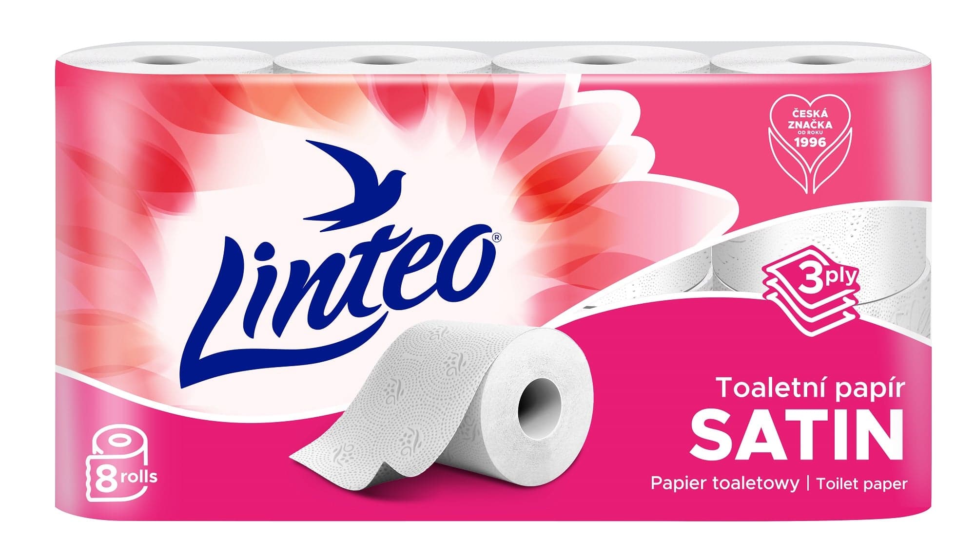 Linteo Toaletní papír bílý 3vrstvý, 8 ks