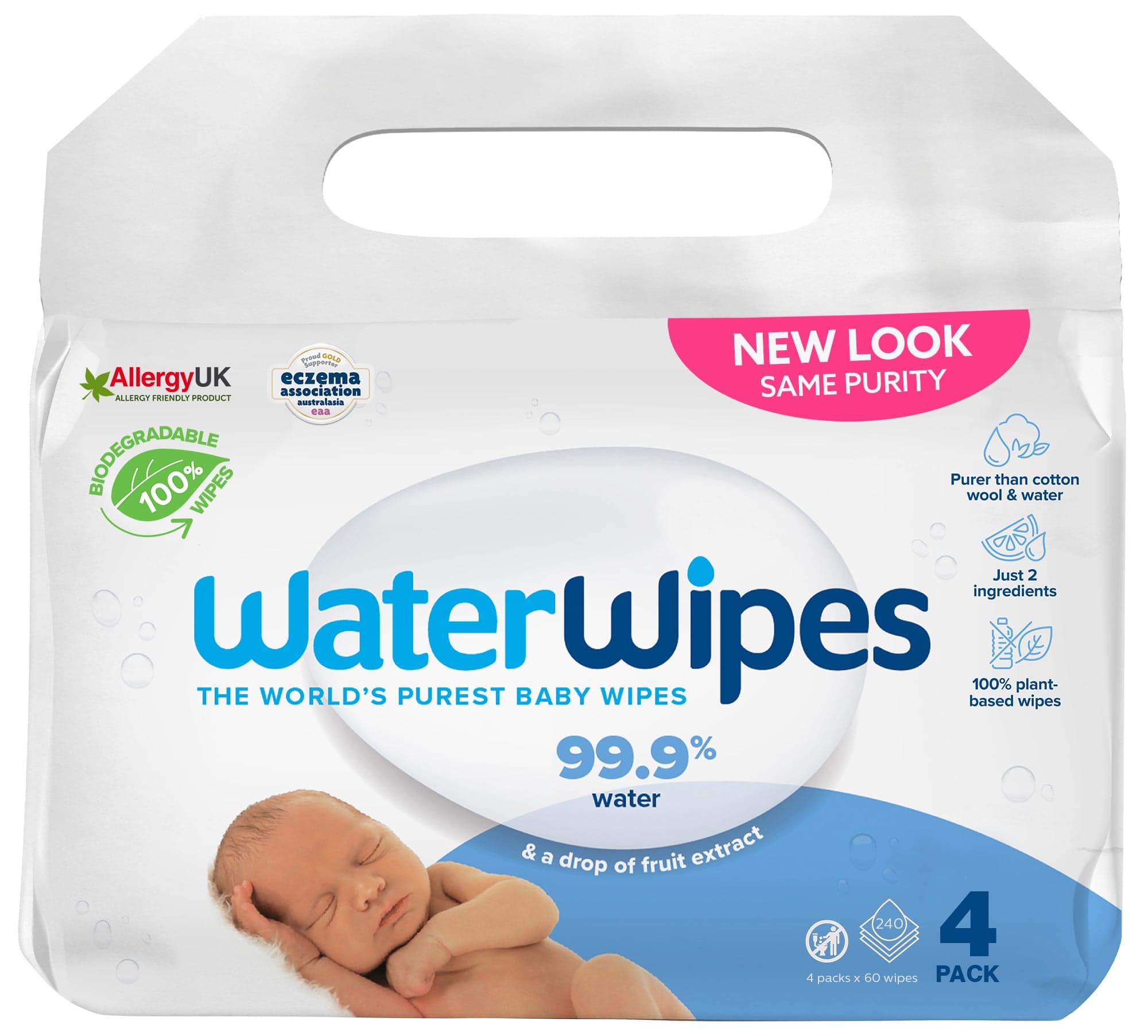 Waterwipes Vlhčené ubrousky bez obsahu plastů 4×60 ks