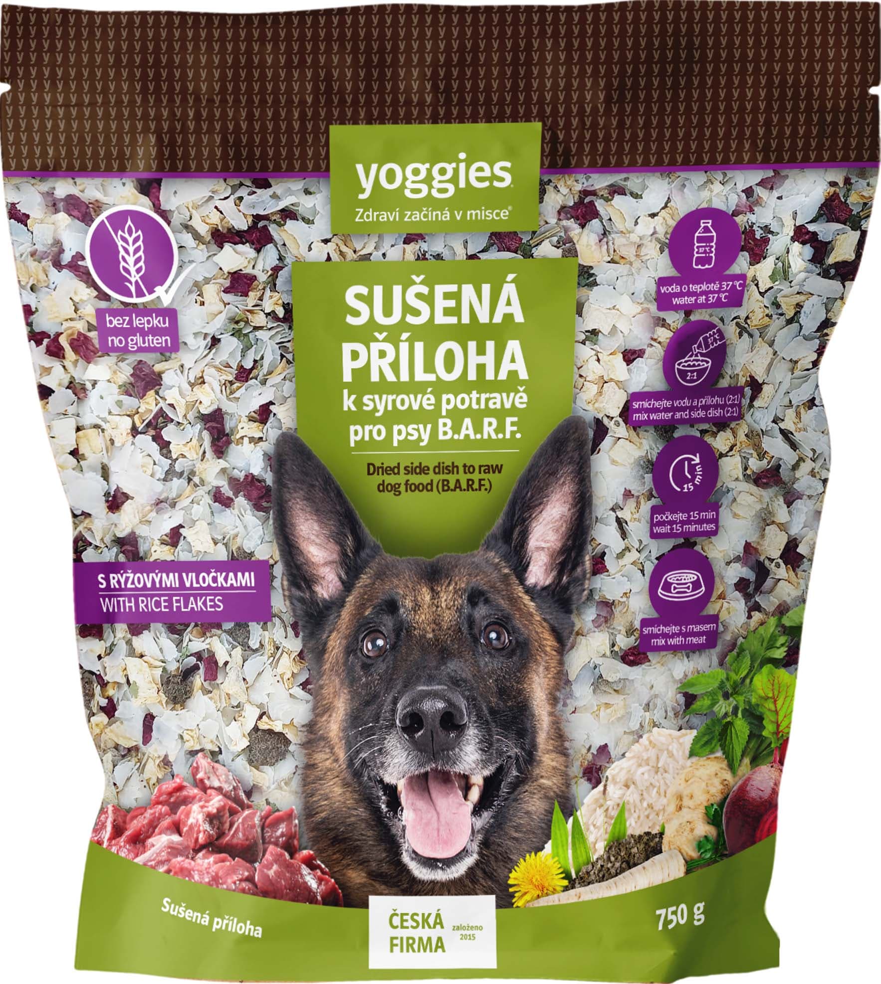 Yoggies B.A.R.F. Sušená příloha s rýžovými vločkami