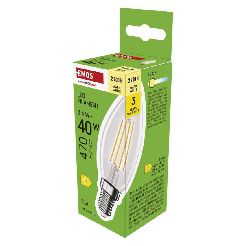 Emos LED žárovka Filament Candle 3,4W E14, teplá bílá