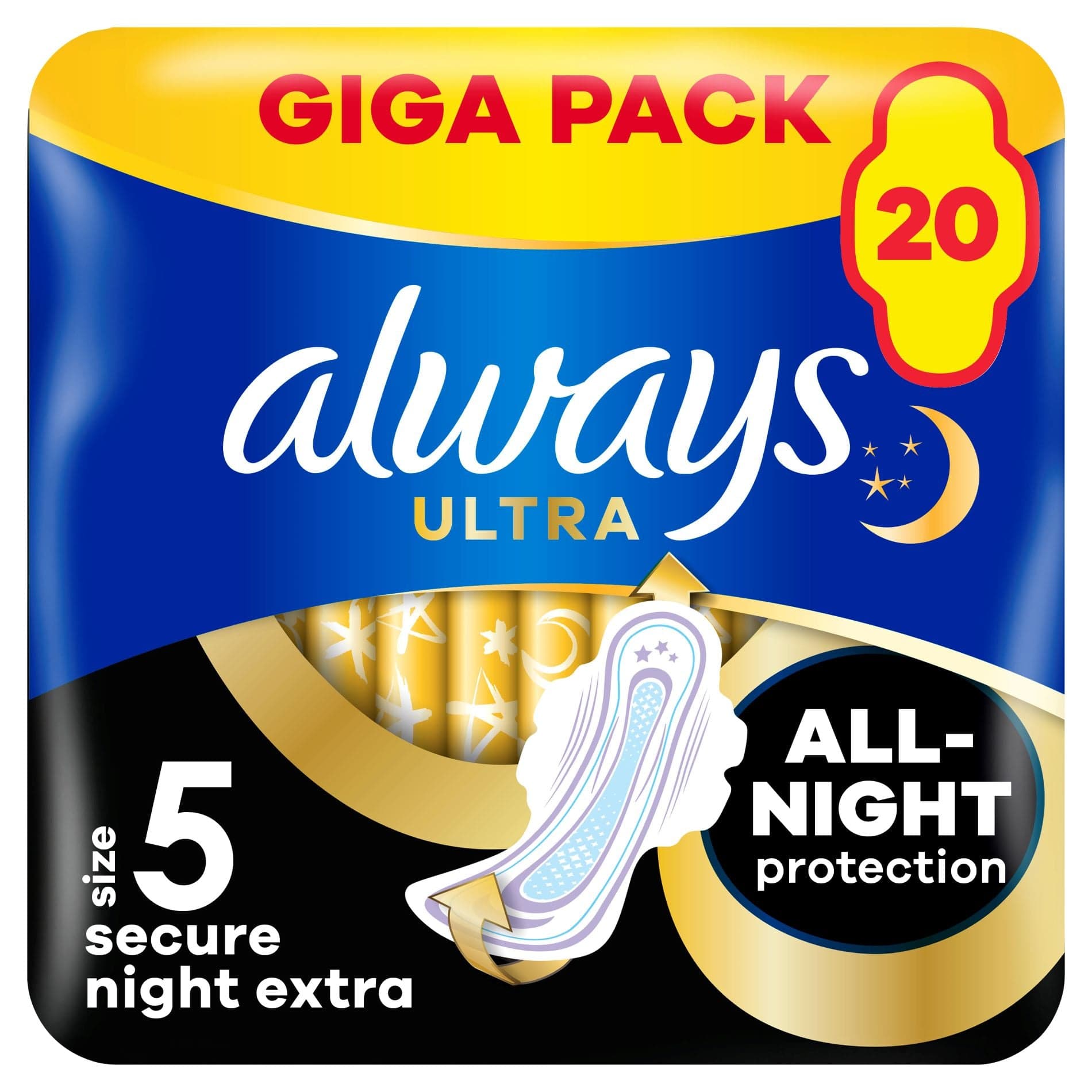 Always Ultra Secure Night Extra Hygienické vložky s křidélky