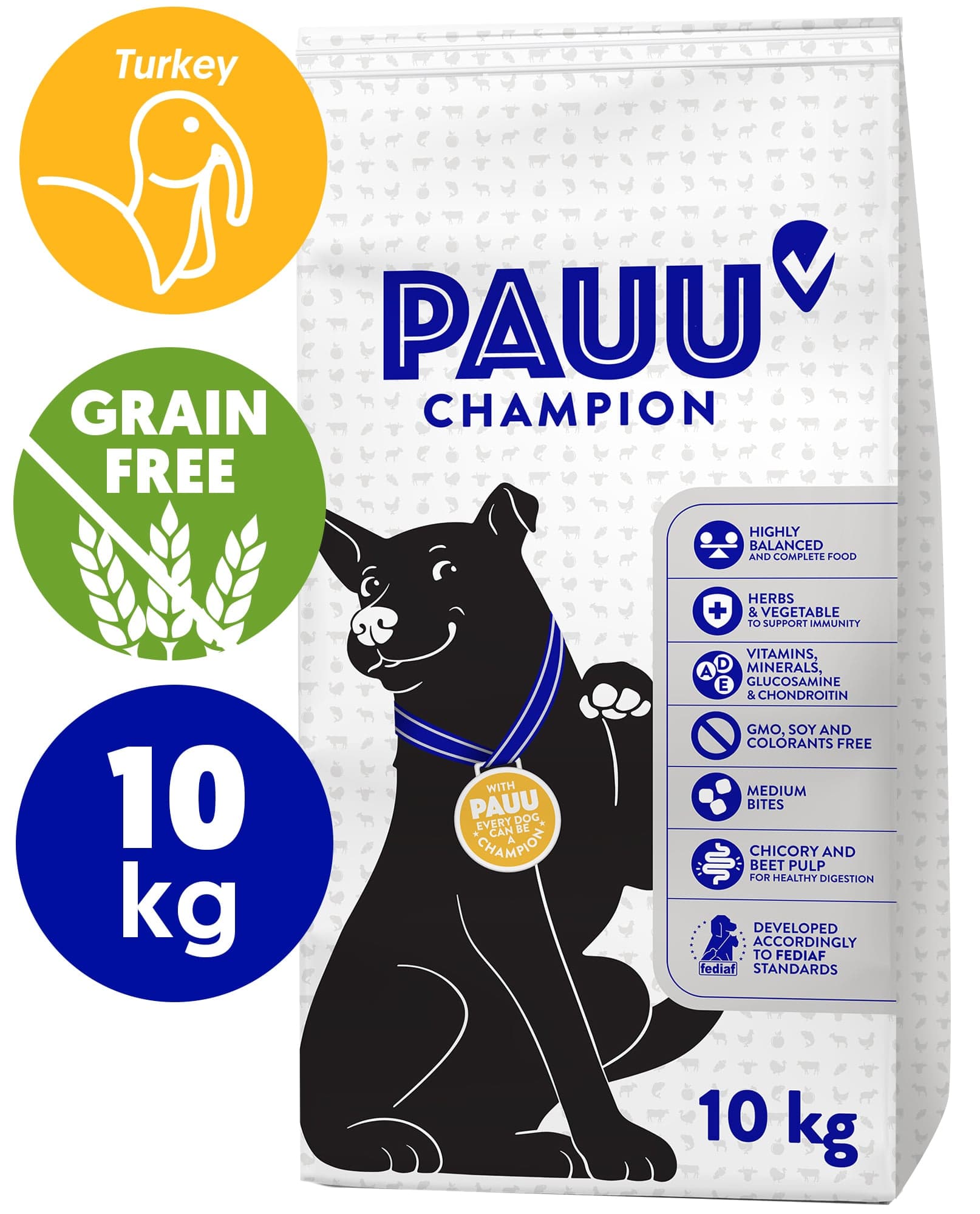Pauu Champion Bezobilné granule s čerstvým krůtím pro psy
