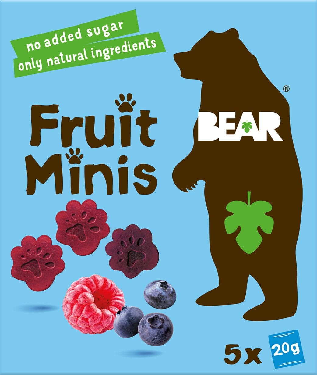 Bear Fruit Minis ovocné kousky malina a borůvka (5×20 g)