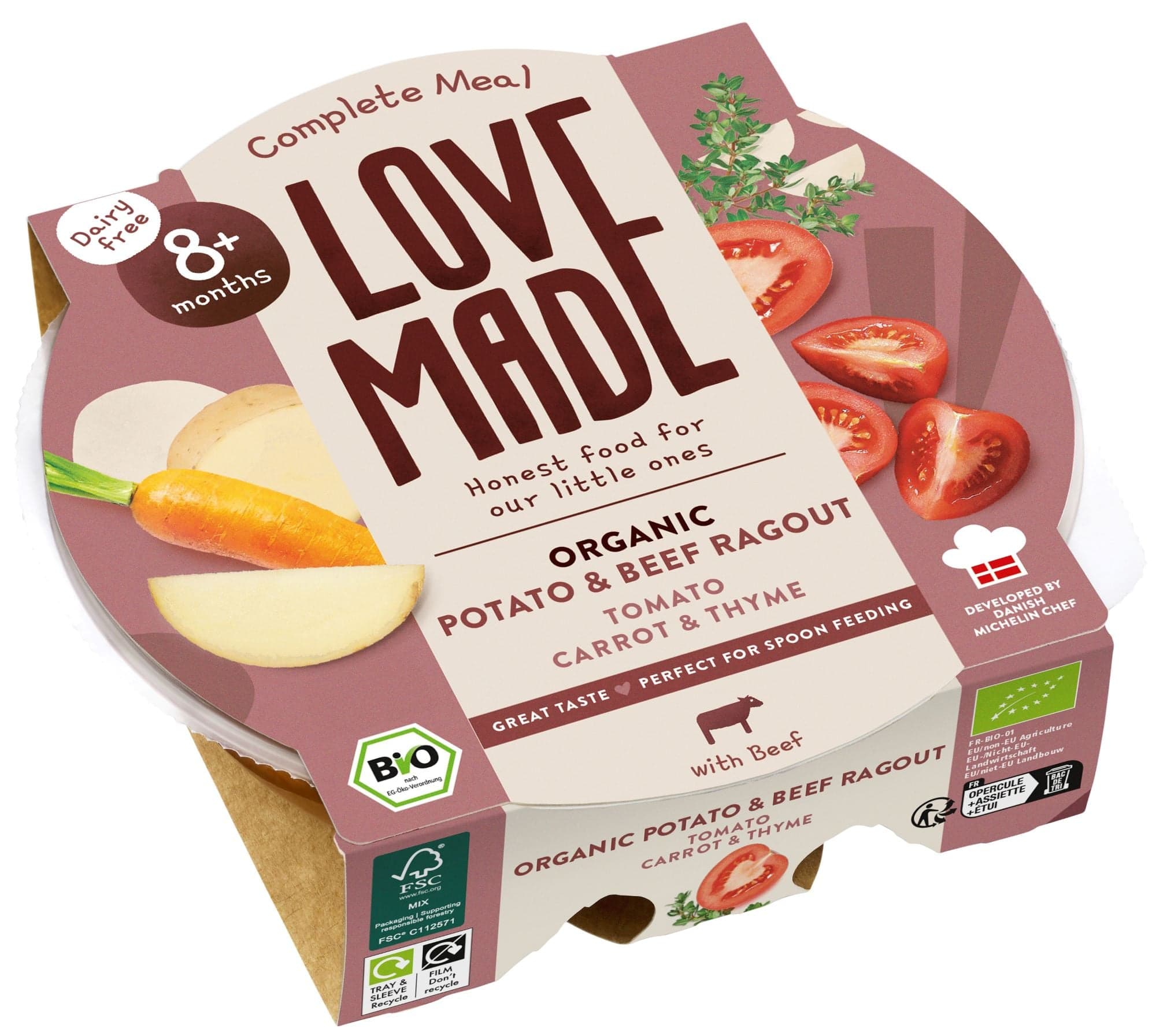 LoveMade BIO Hovězí ragú s bramborami pro děti od 8. měsíce