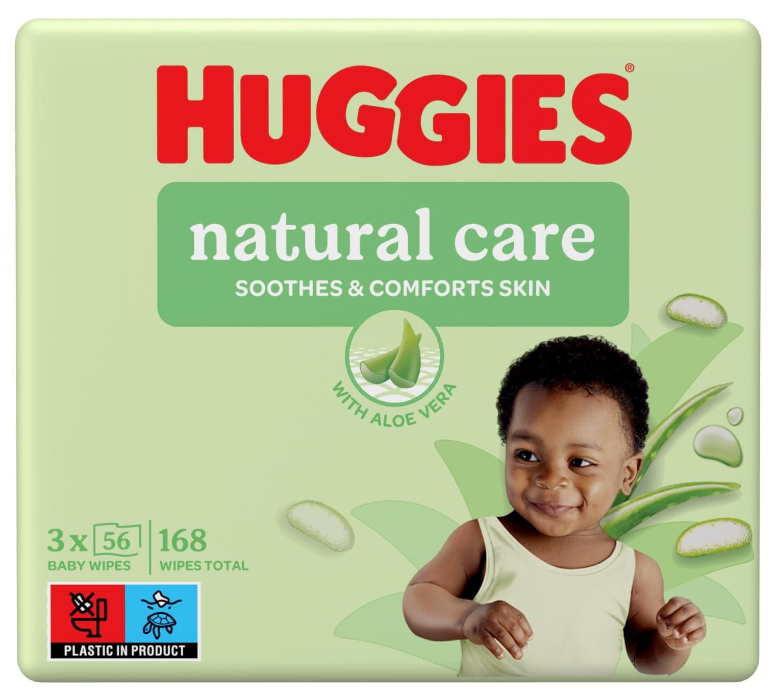 Huggies® Natural Aloe Vera Triplo dětské vlhčené ubrousky, 3×56 ks