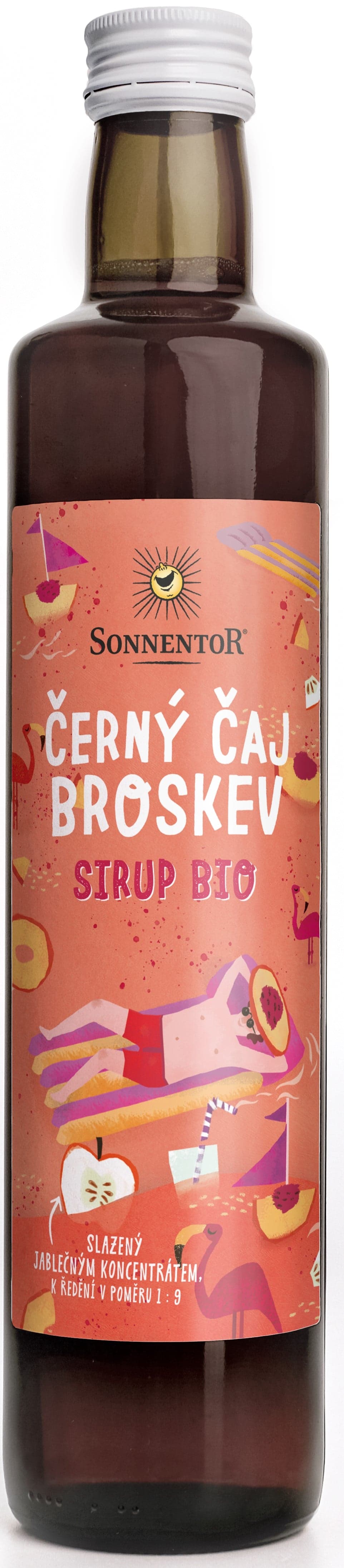 Sonnentor BIO sirup černý čaj a broskev sklo