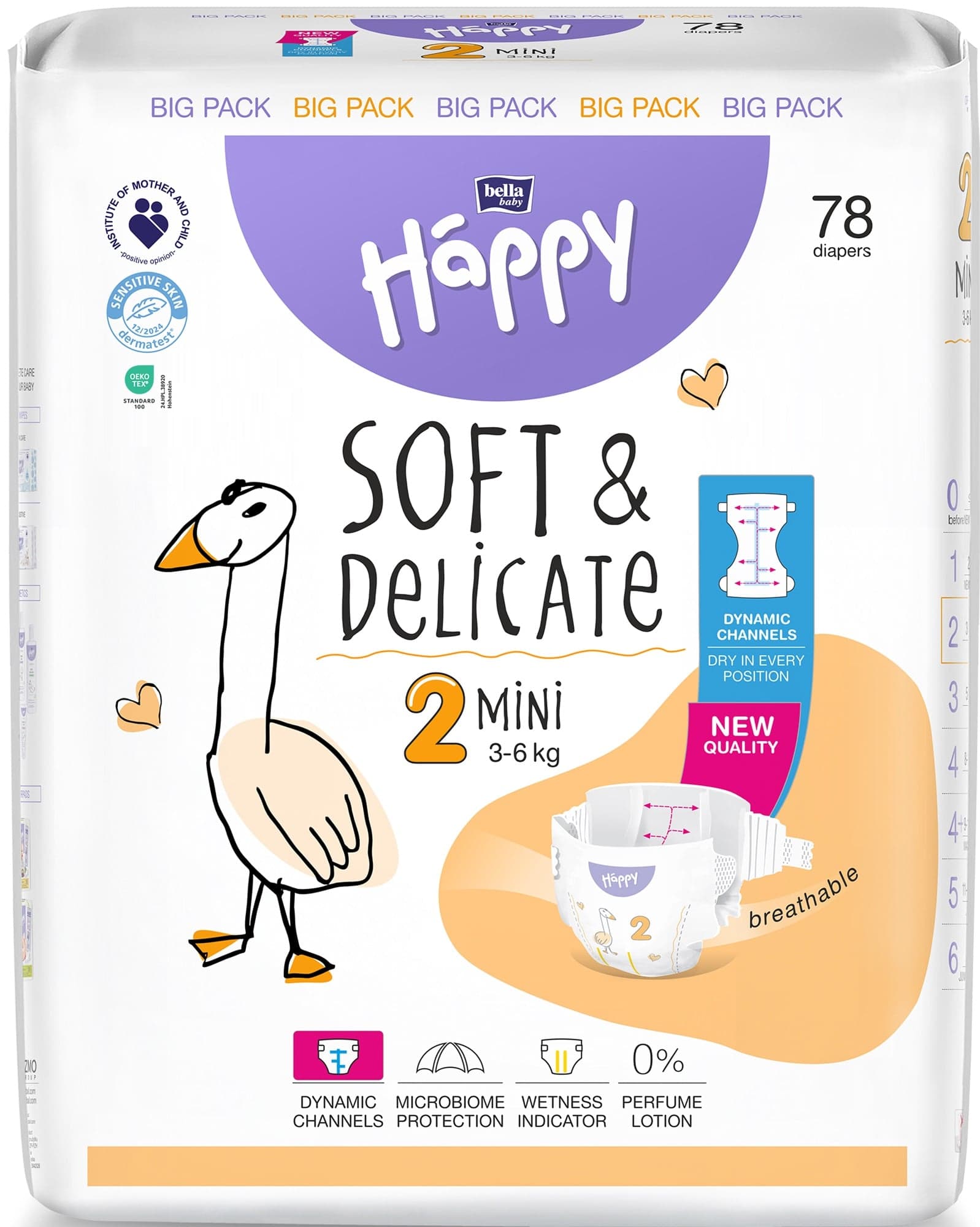 Bella Baby Happy Soft & Delicate jednorázové dětské plenky mini 3–6 kg (velikost 2)