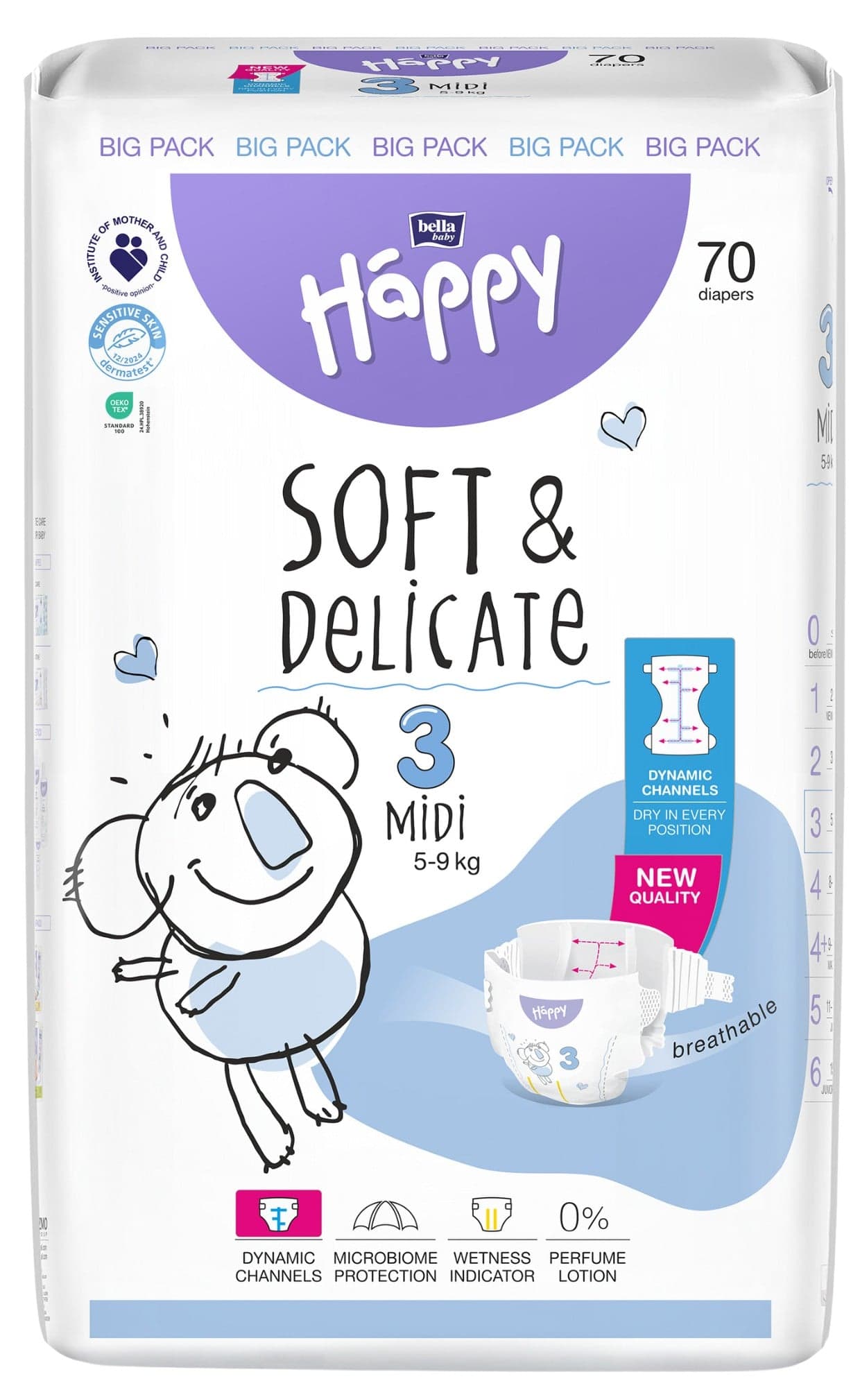 Bella Baby Happy Soft & Delicate jednorázové dětské plenky midi 5–9 kg (velikost 3)