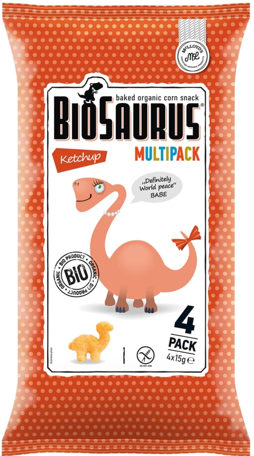 BioSaurus BIO Kukuřičný snack kečupový 4×15 g