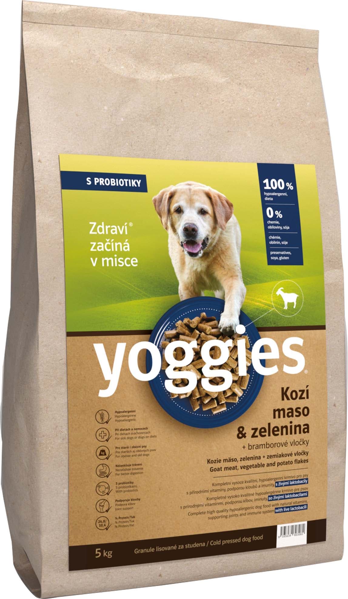 Yoggies Kozí maso a zelenina – hypoalergenní granule lisované za studena s probiotiky pro psy