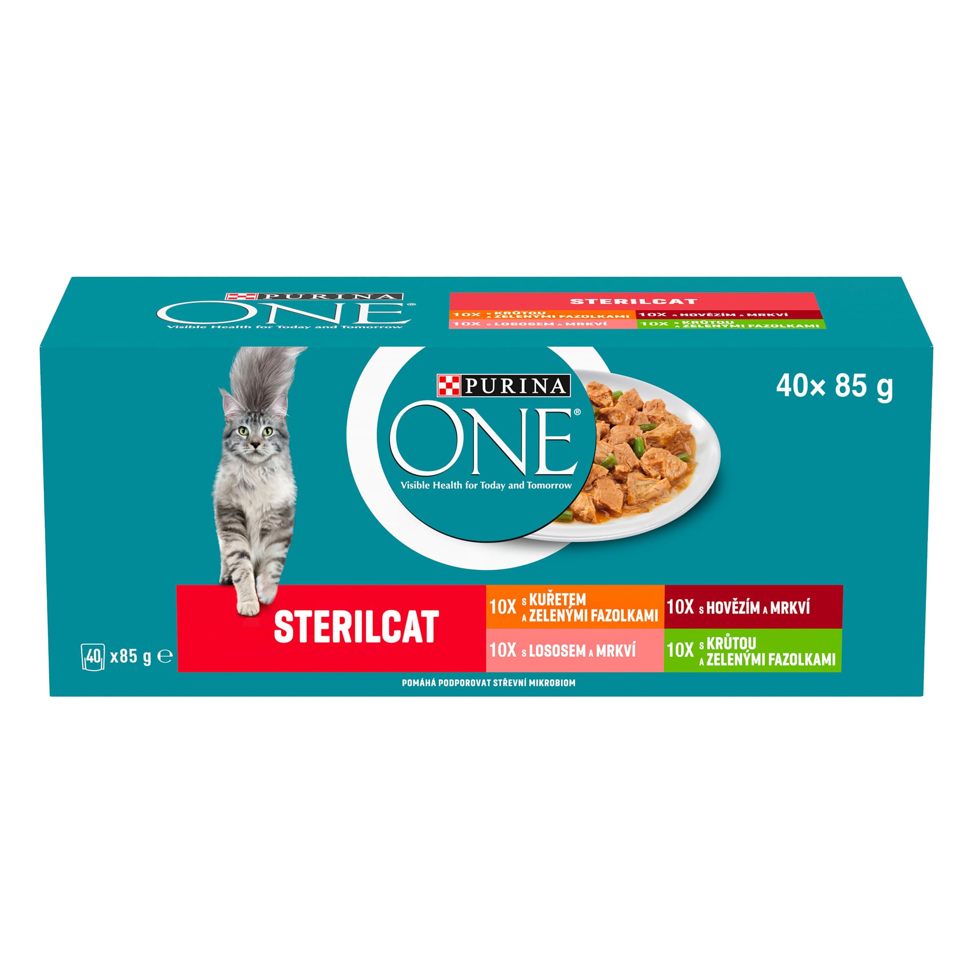 Purina ONE Sterilised kapsičky pro kočky hovězí, kuře, losos, krůta ve šťávě 40×85 g