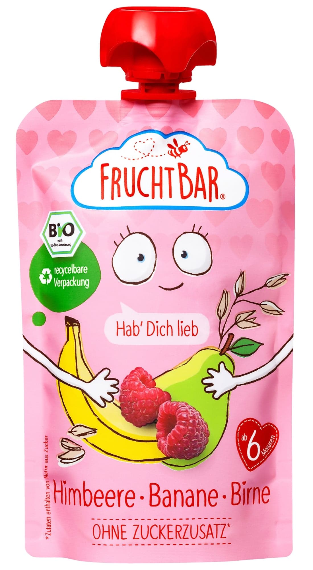 FruchtBar BIO Ovocná kapsička s banánem, hruškou, malinami a ovsem